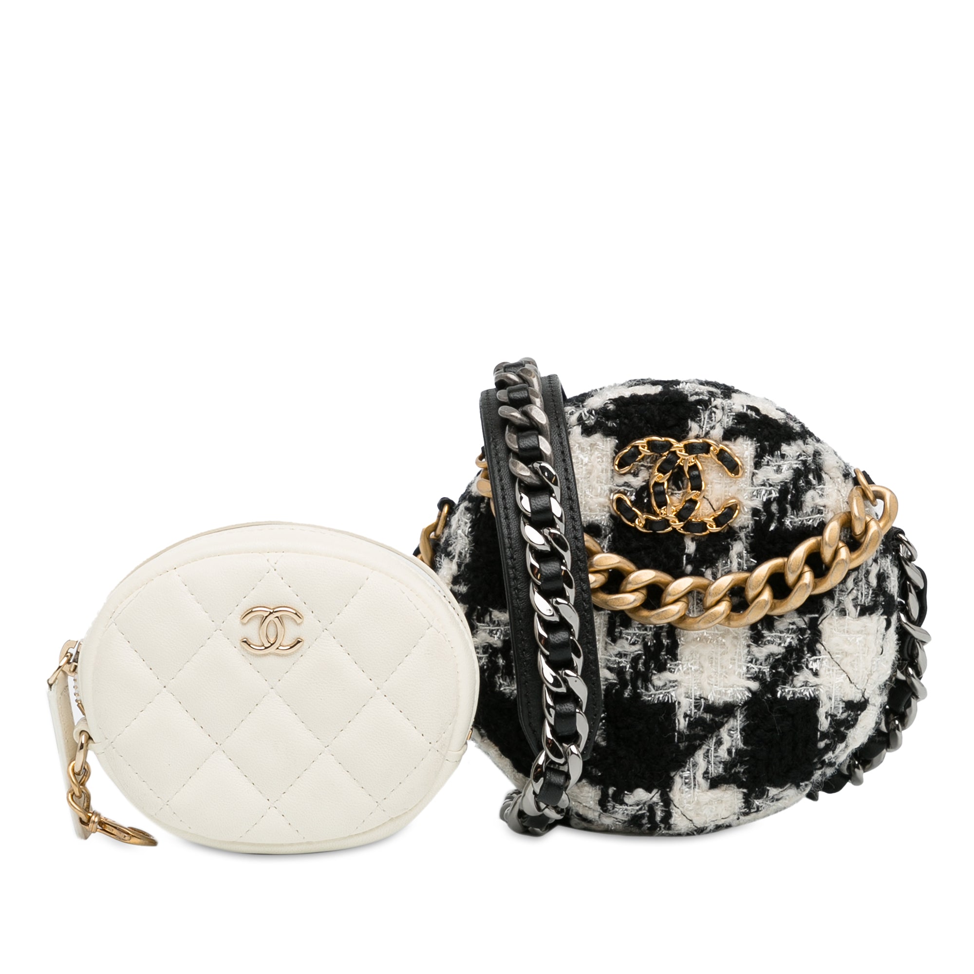 Chanel Tweed 19 Round Clutch with Chain - image 13