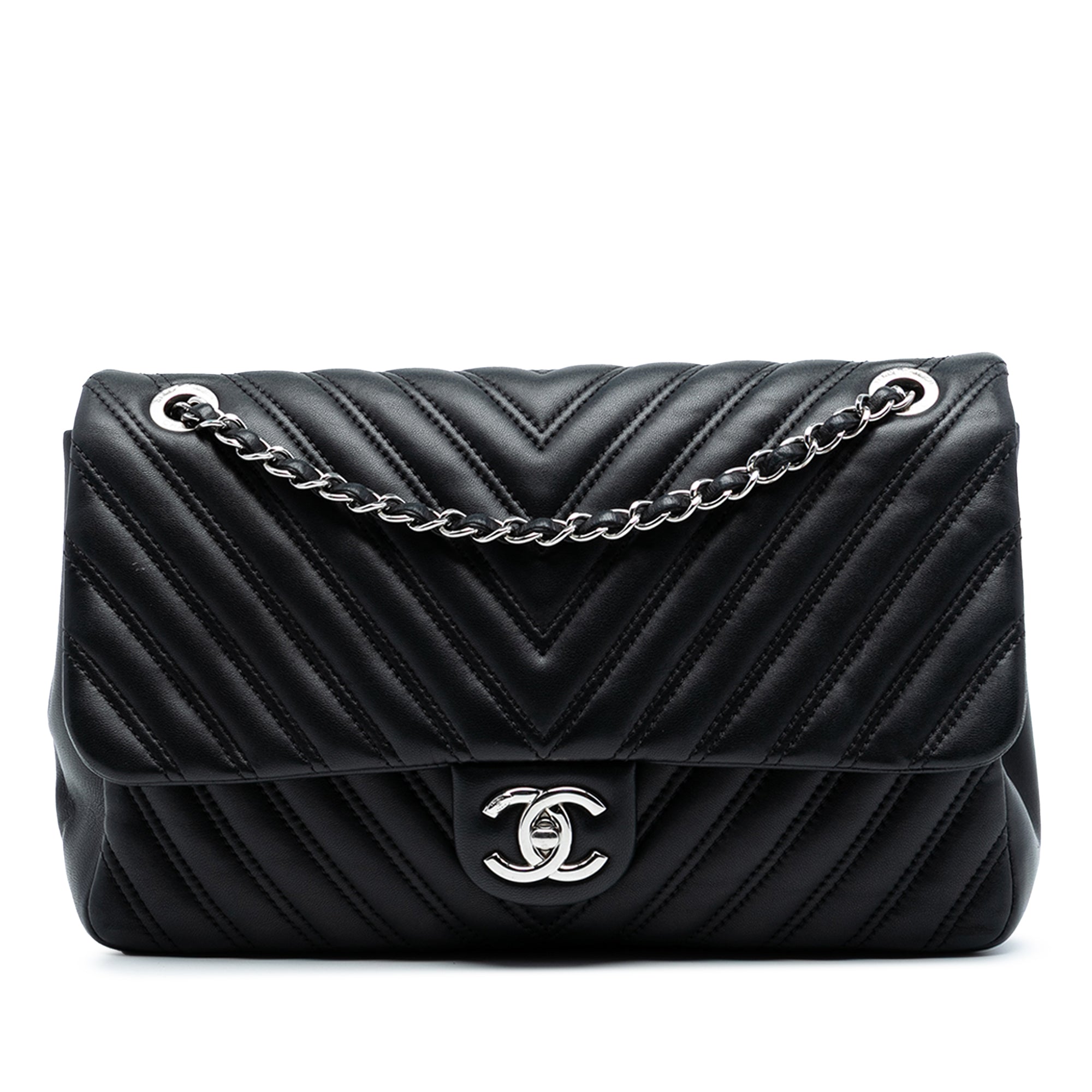 Chanel Jumbo Classic Chevron Lambskin Double Stitch Single Flap - image 1