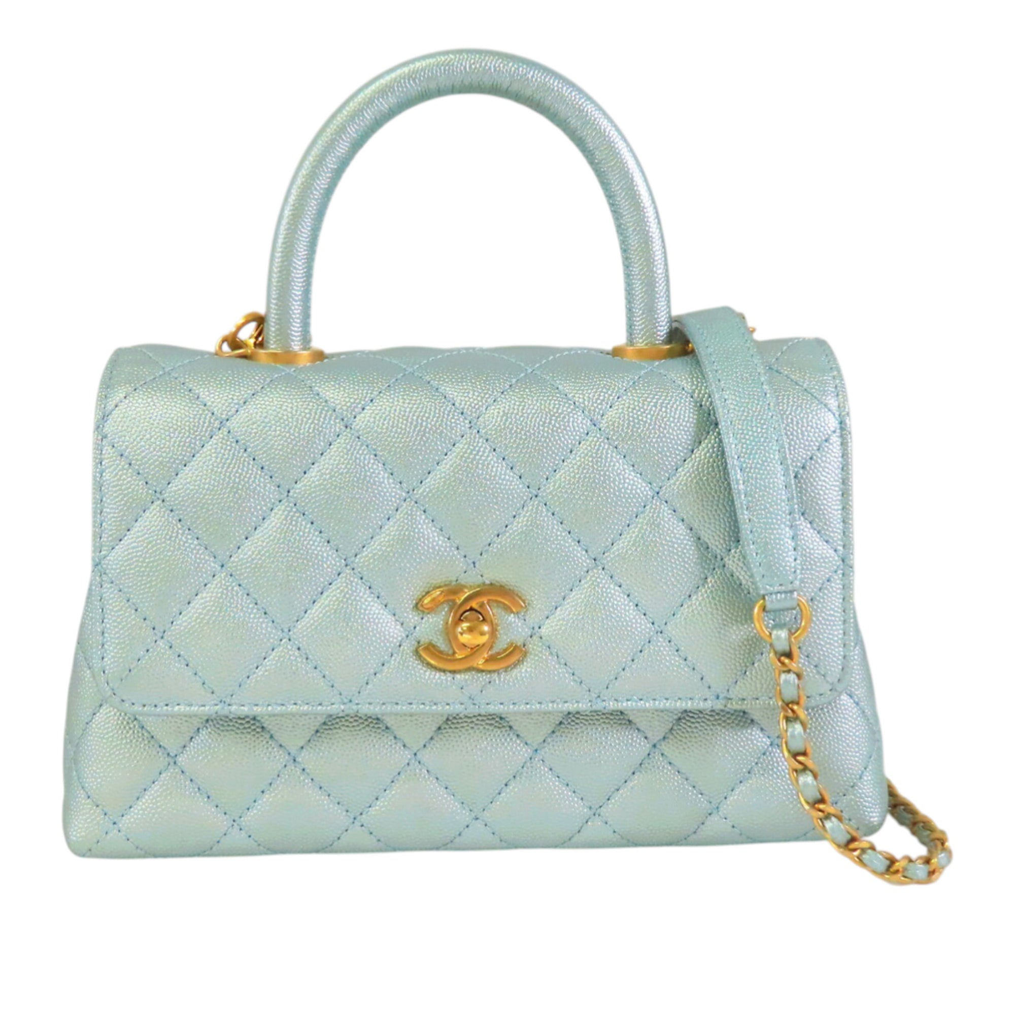 Chanel Mini Quilted Iridescent Caviar Coco Top Handle Bag - image 1