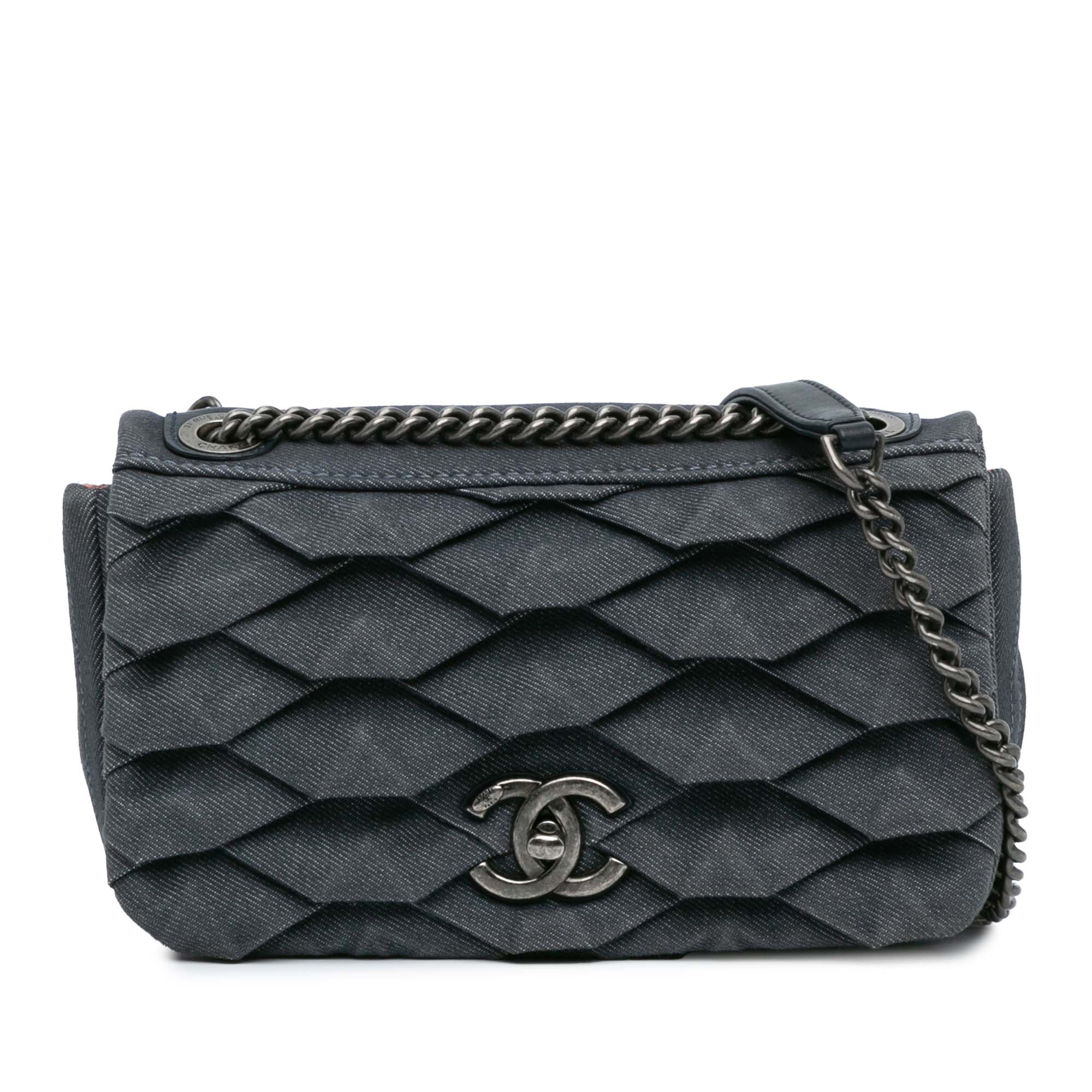 Chanel Small Pleated Denim Scale Effect Turtle Flap - image 1