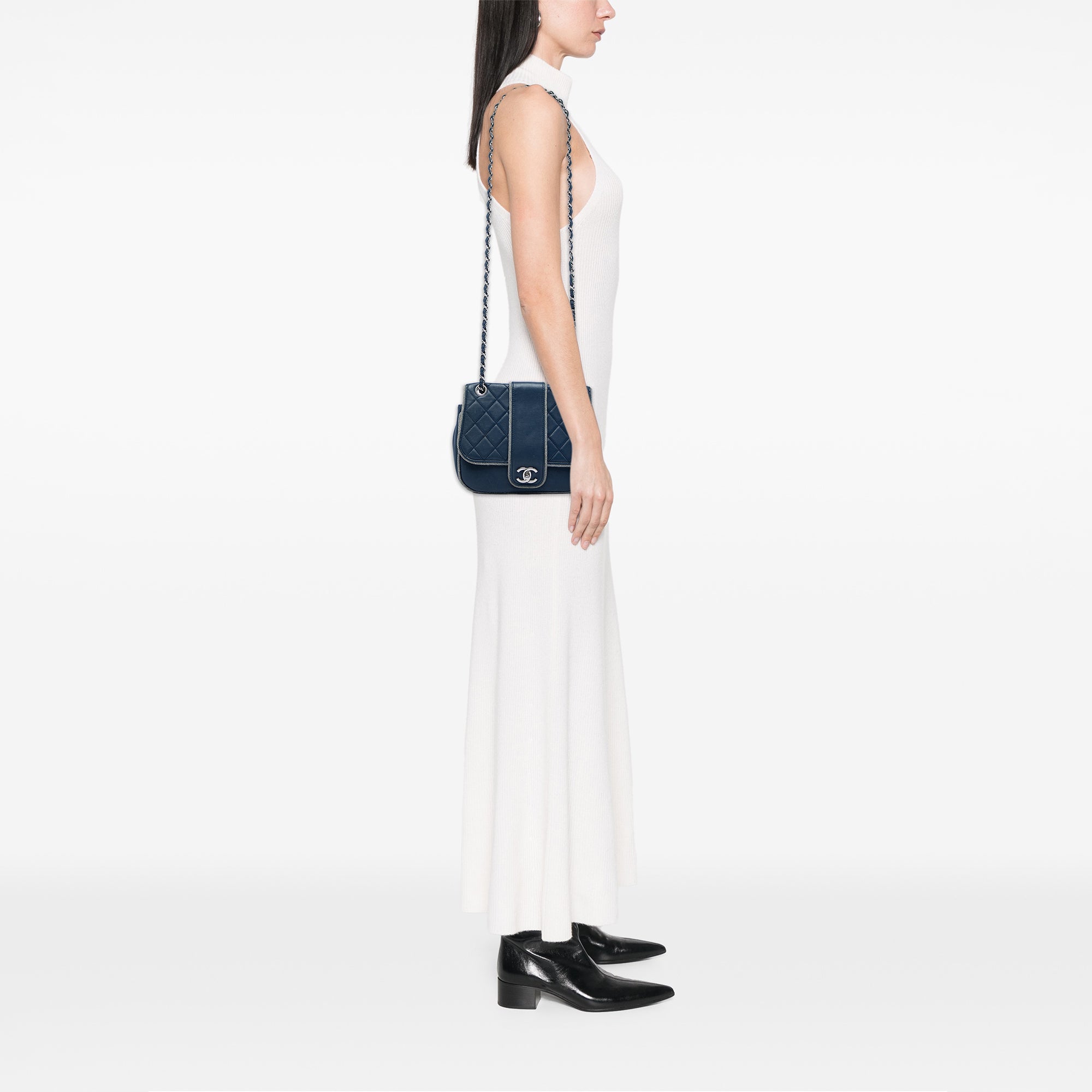 Chanel Medium Quilted Lambskin and Metallic Trim Elementary Chic Flap - image 5