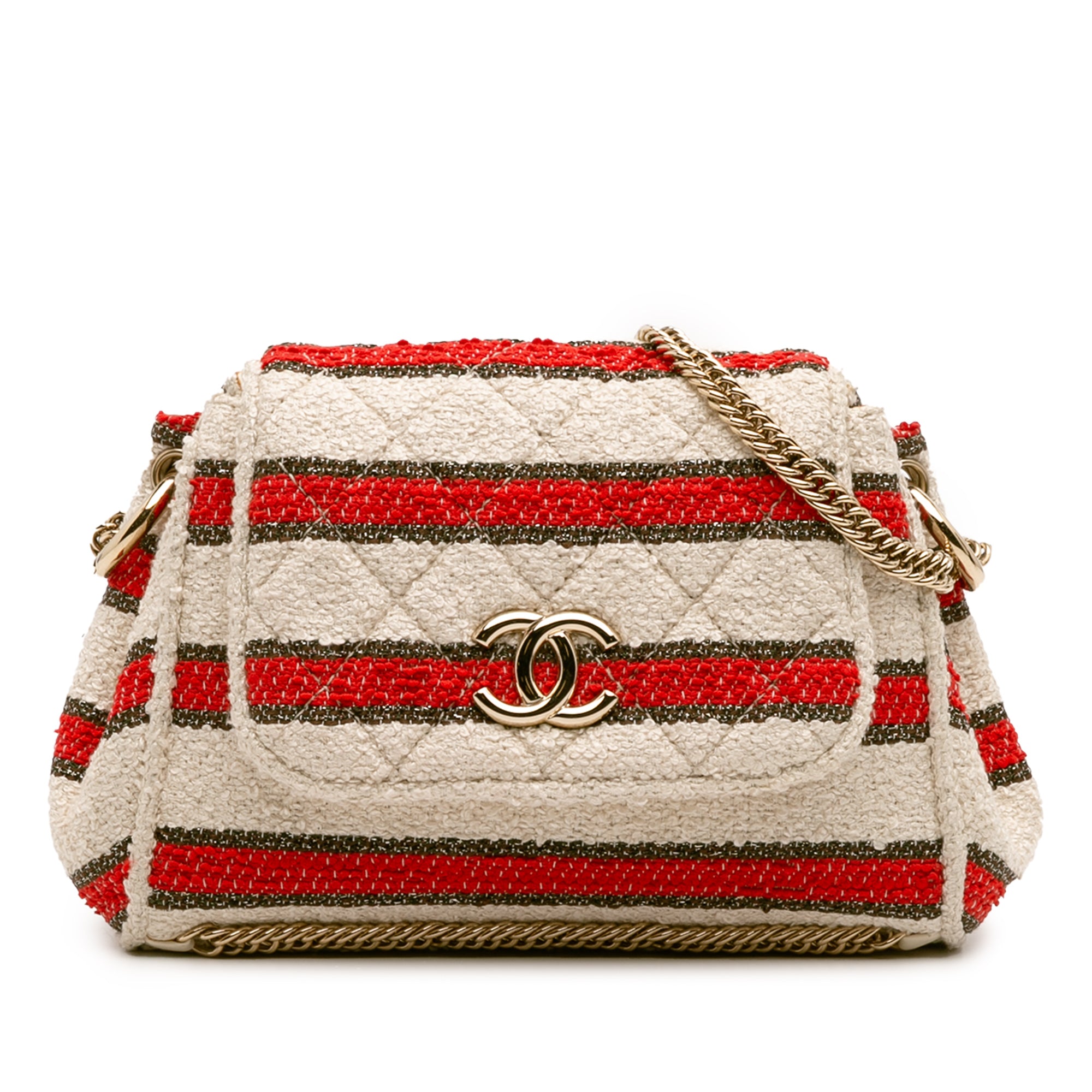 Chanel CC Quilted Tweed Striped Single Flap - image 1