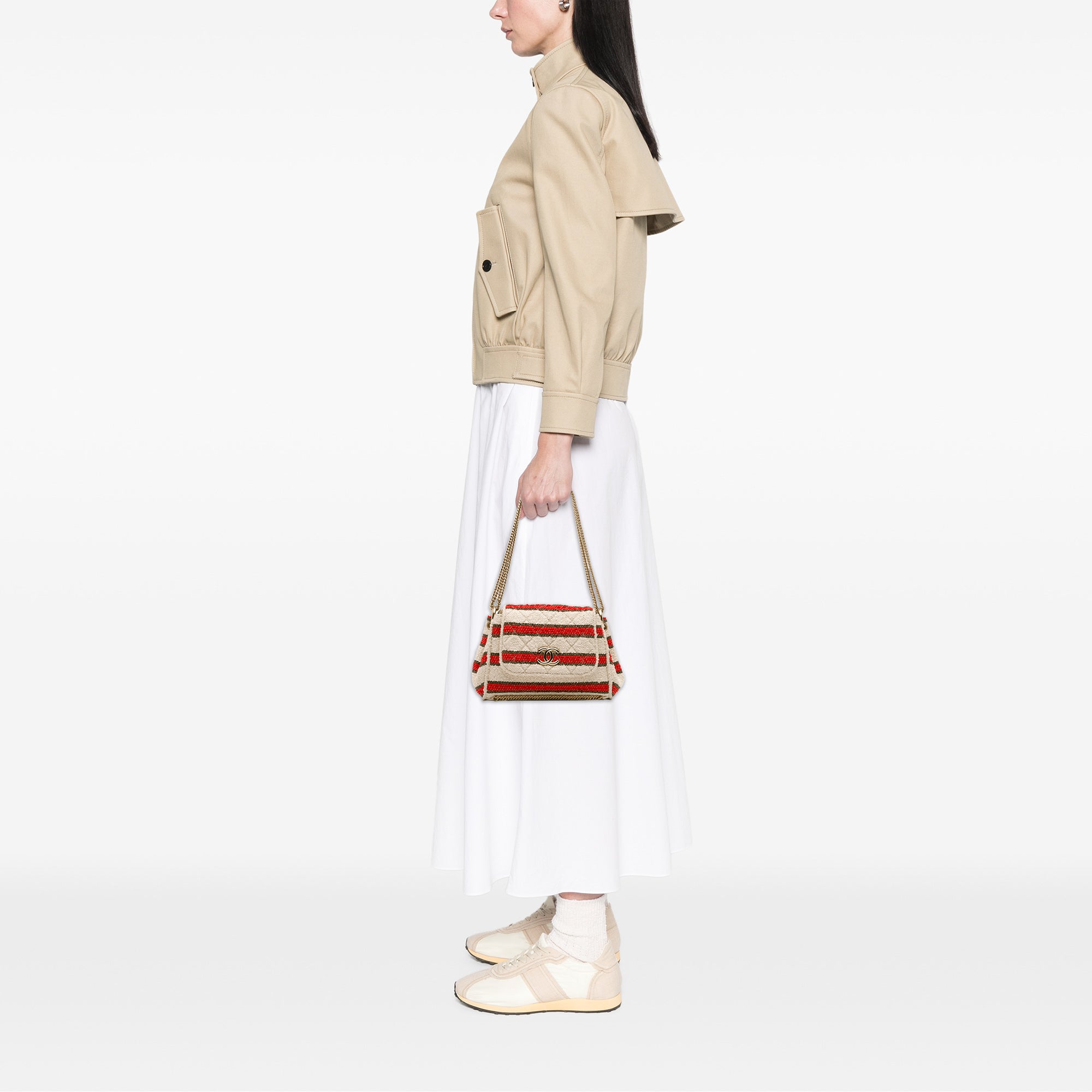 Chanel CC Quilted Tweed Striped Single Flap - image 11