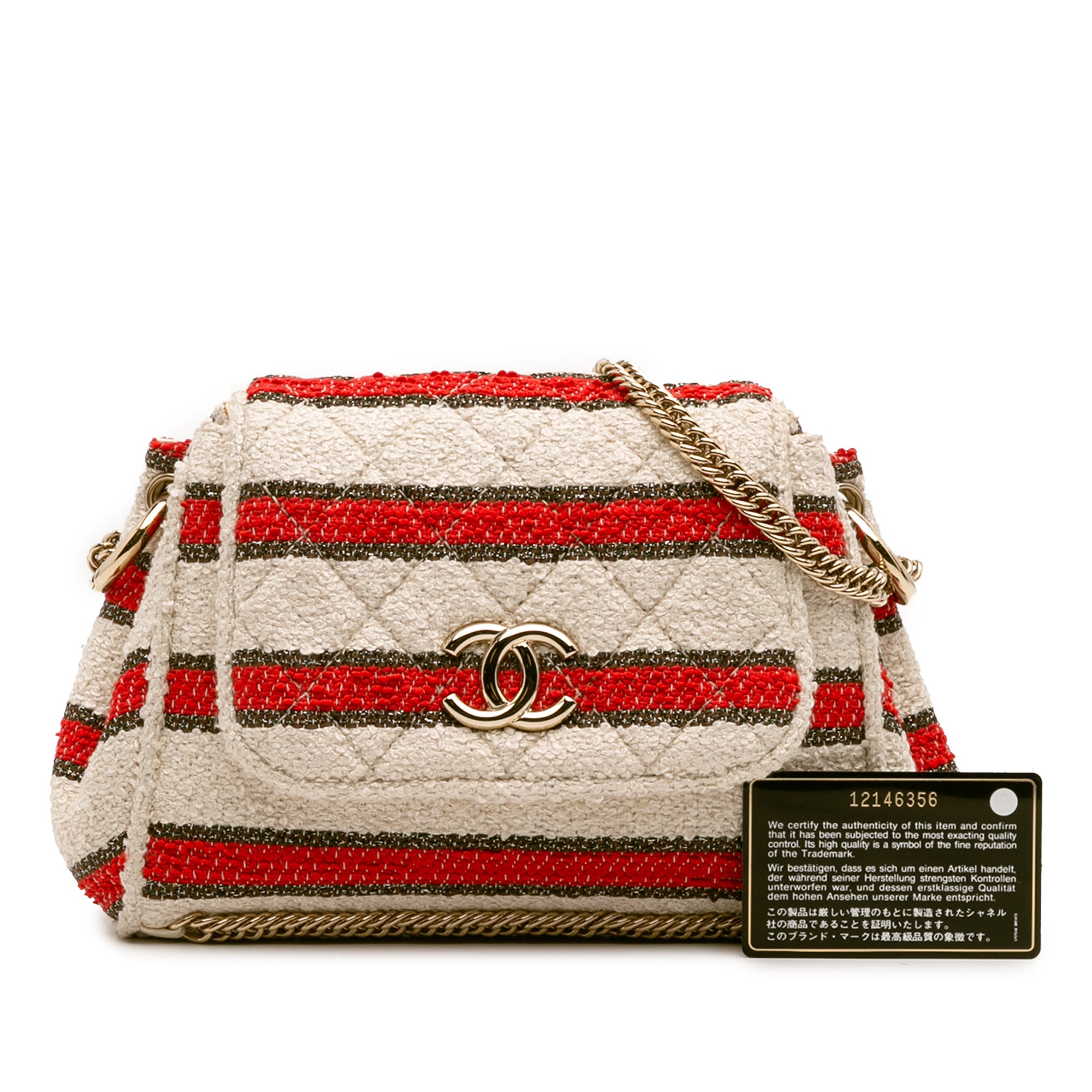 Chanel CC Quilted Tweed Striped Single Flap - image 12