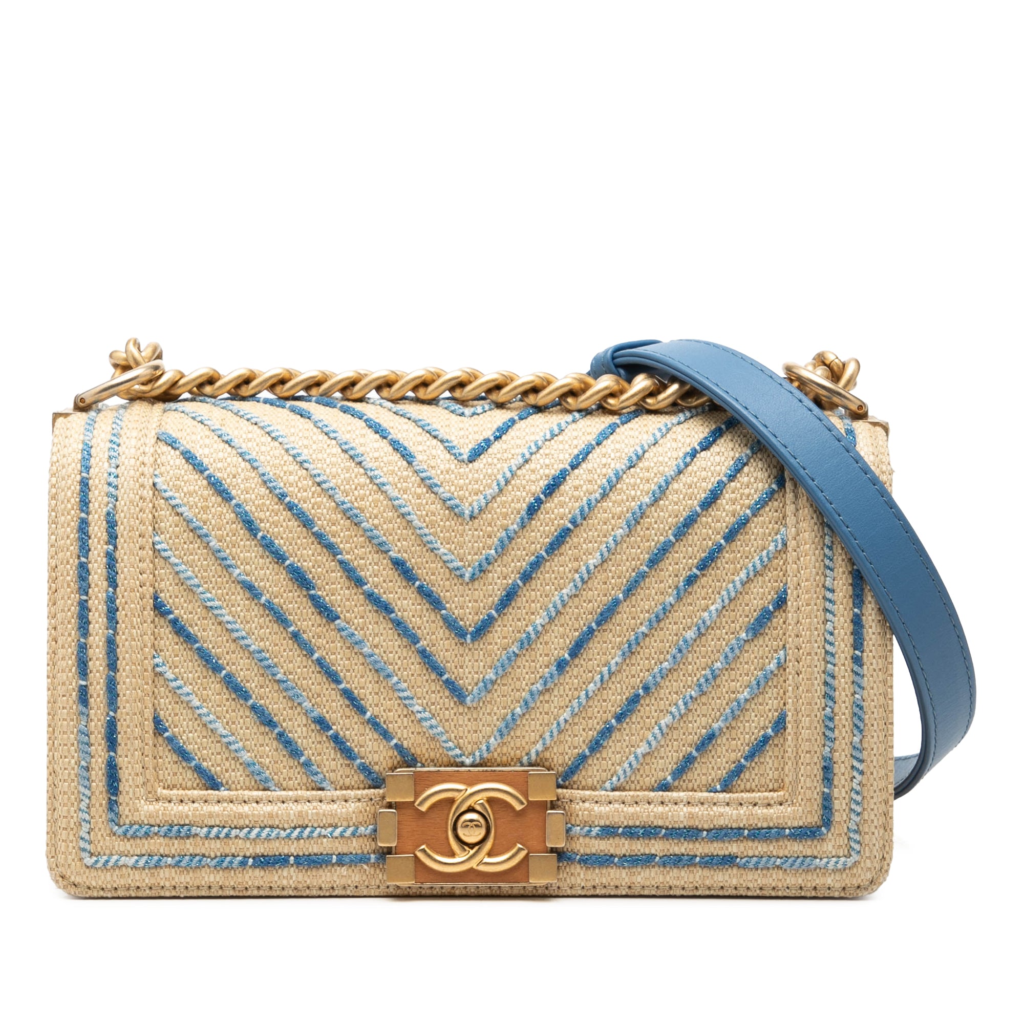 Chanel Old Medium Chevron Raffia Boy Flap - image 1