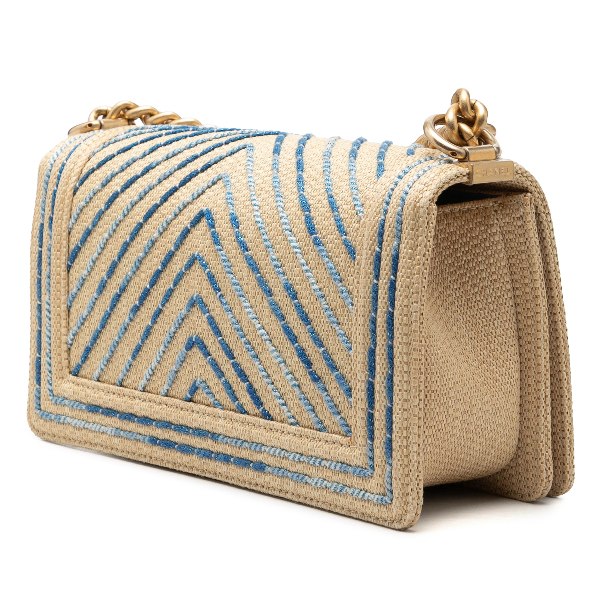 Chanel Old Medium Chevron Raffia Boy Flap - image 2