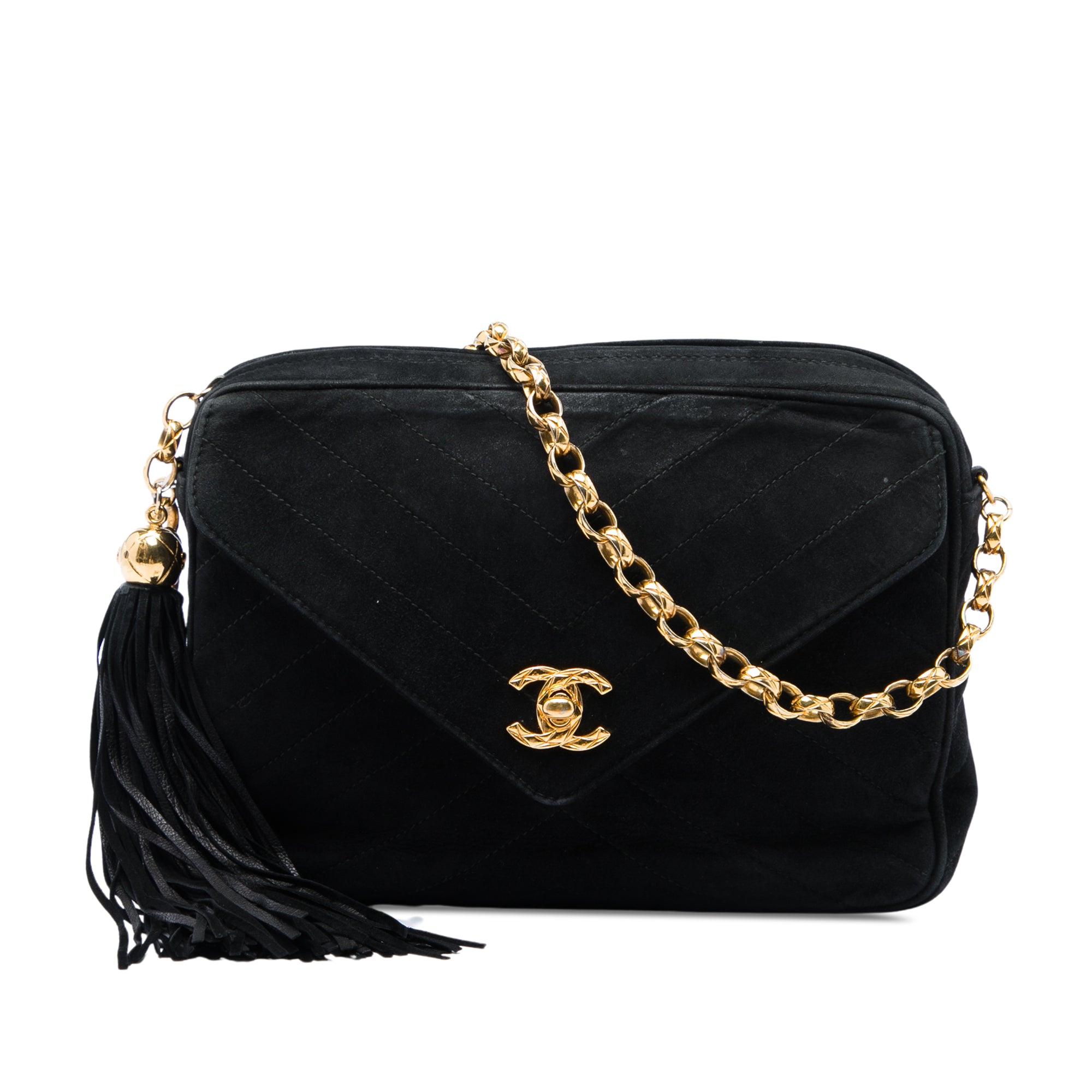 Chanel CC Quilted Suede Tassel Camera Bag - image 1