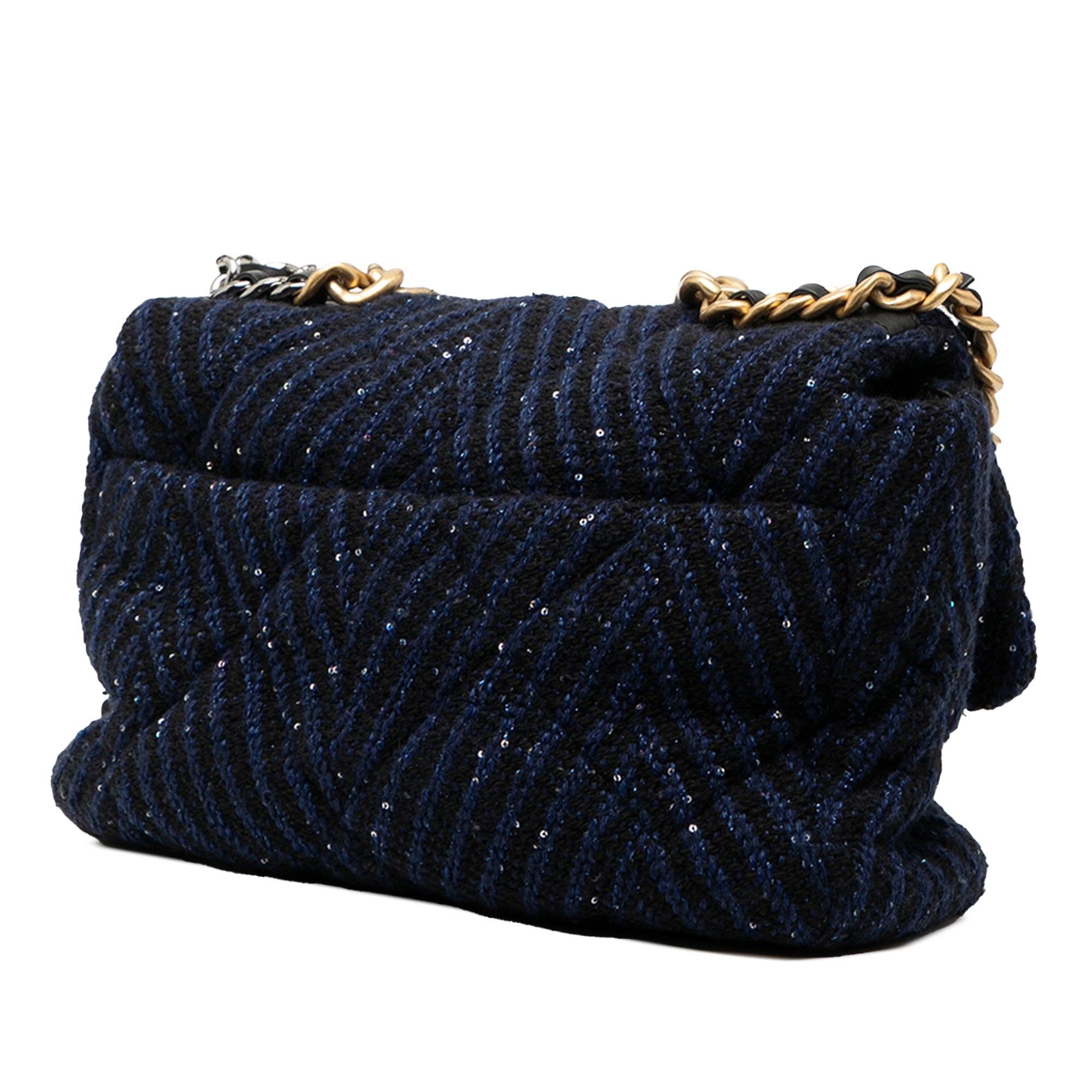 Chanel Large Chevron Tweed Sequin 19 Flap - image 2