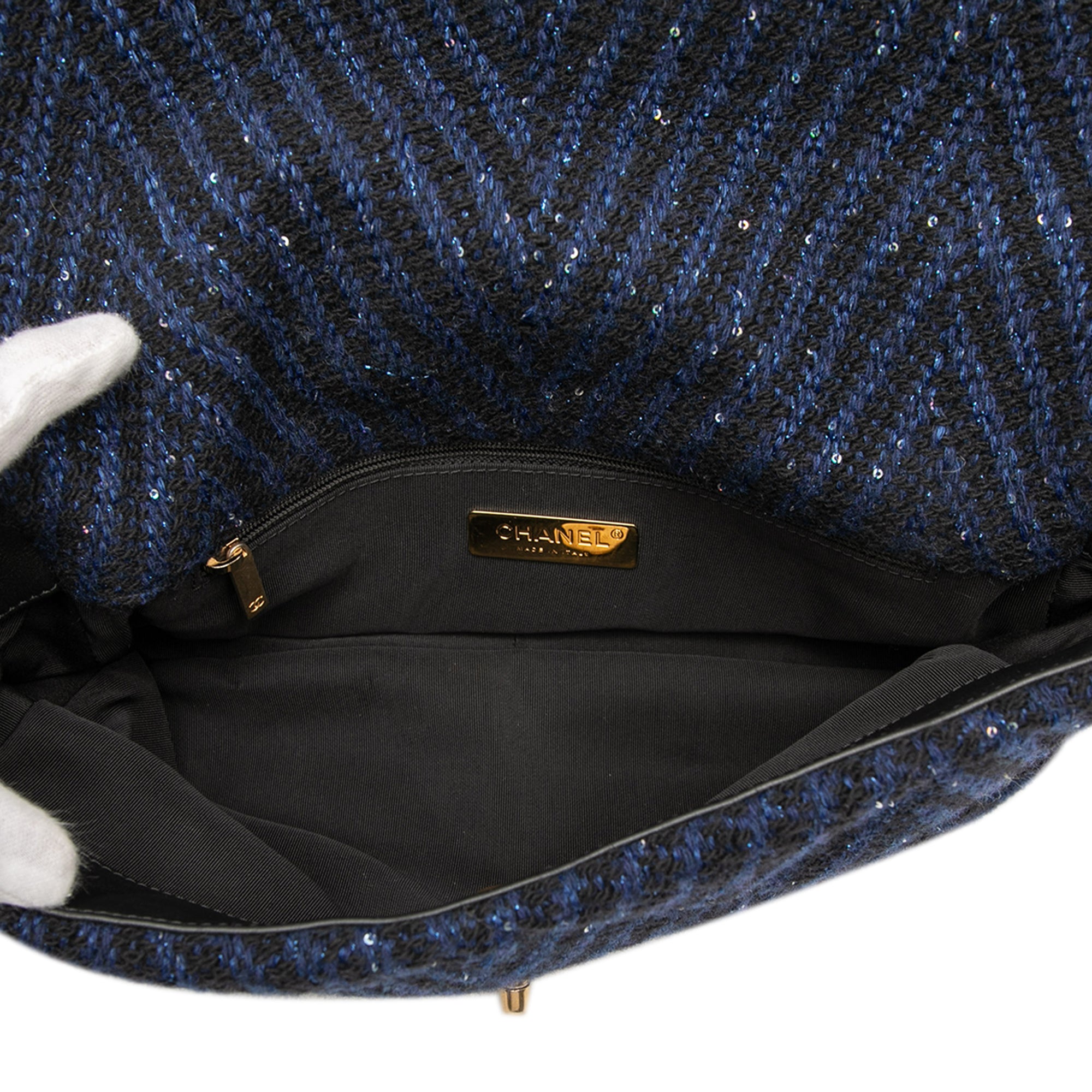 Chanel Large Chevron Tweed Sequin 19 Flap - image 4