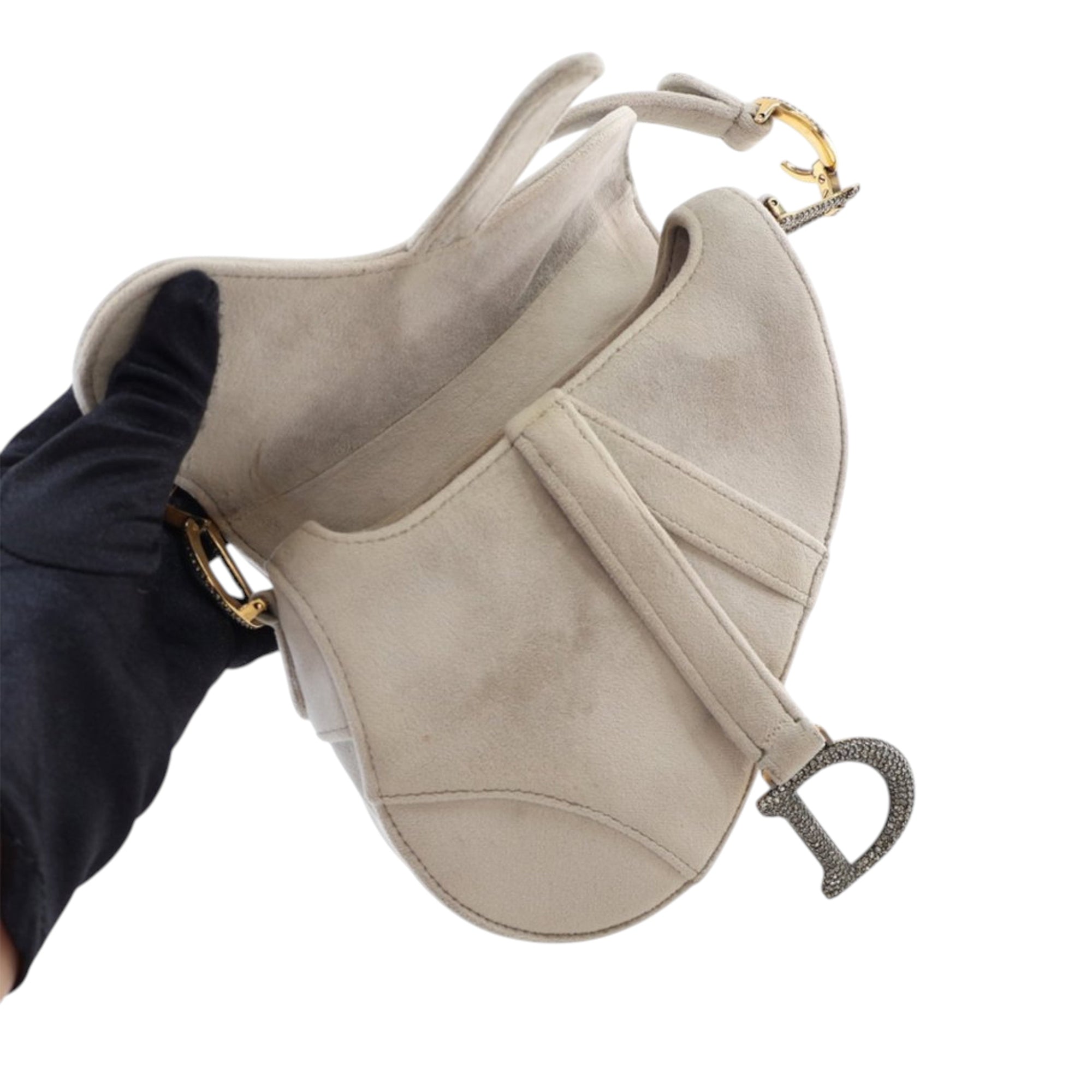 Dior Mini Velvet Crystal Embellished Hardware Saddle Bag - image 6