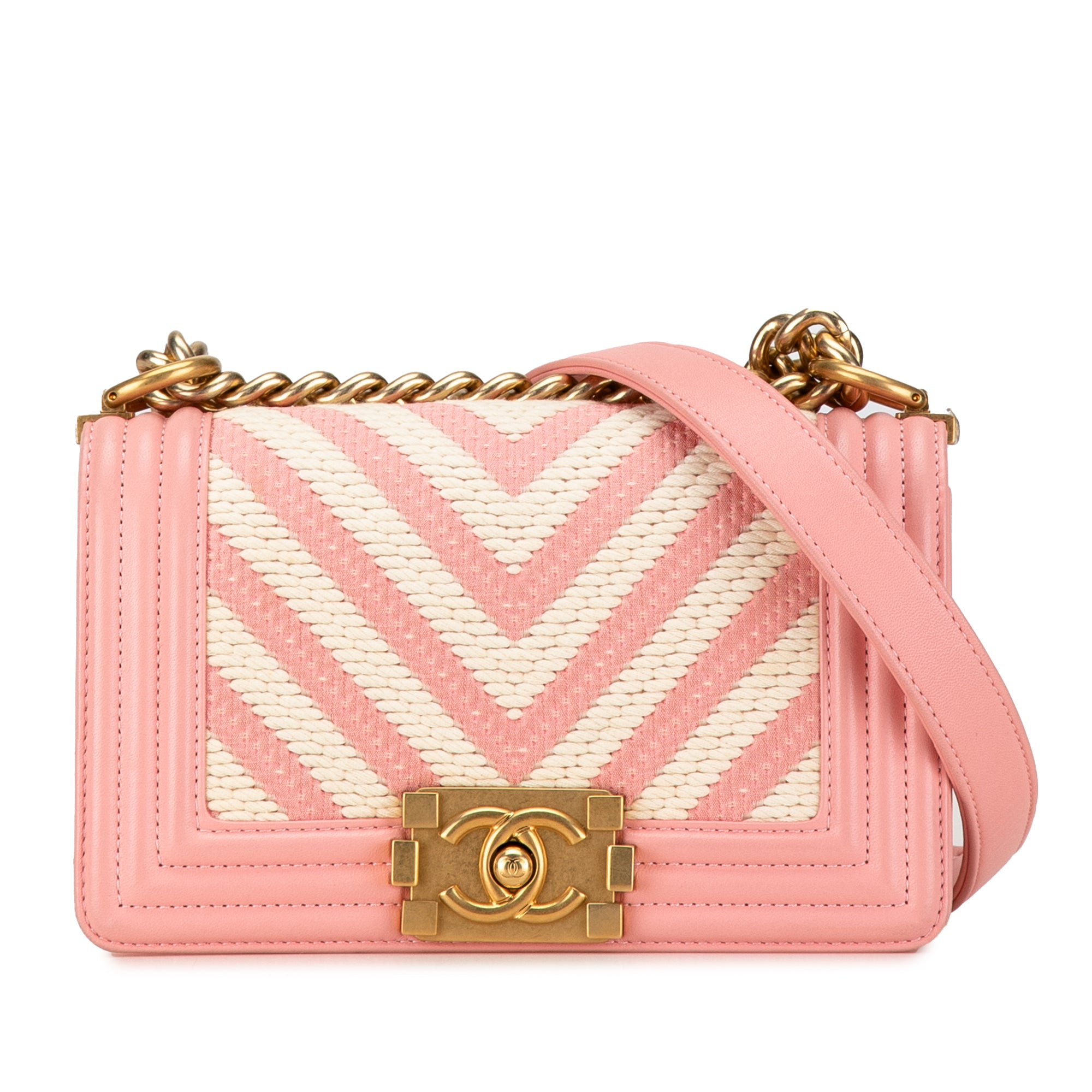 Chanel Small Braided Chevron Cotton and Lambskin Boy Flap - image 1