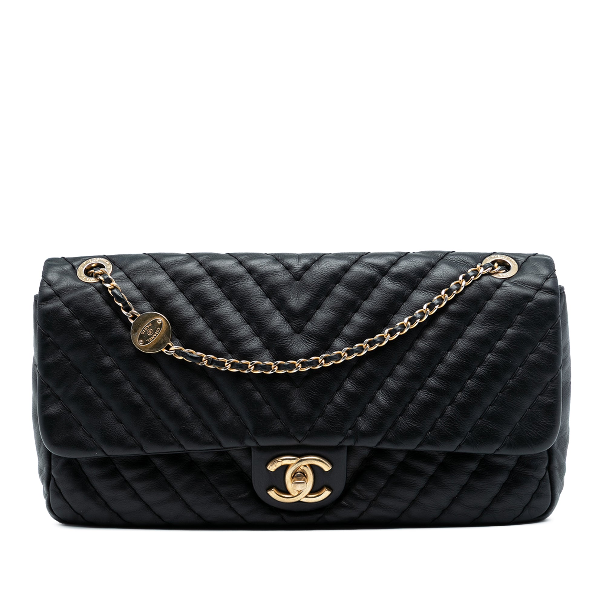 Chanel Jumbo Chevron Iridescent Calfskin Surpique Flap - image 1