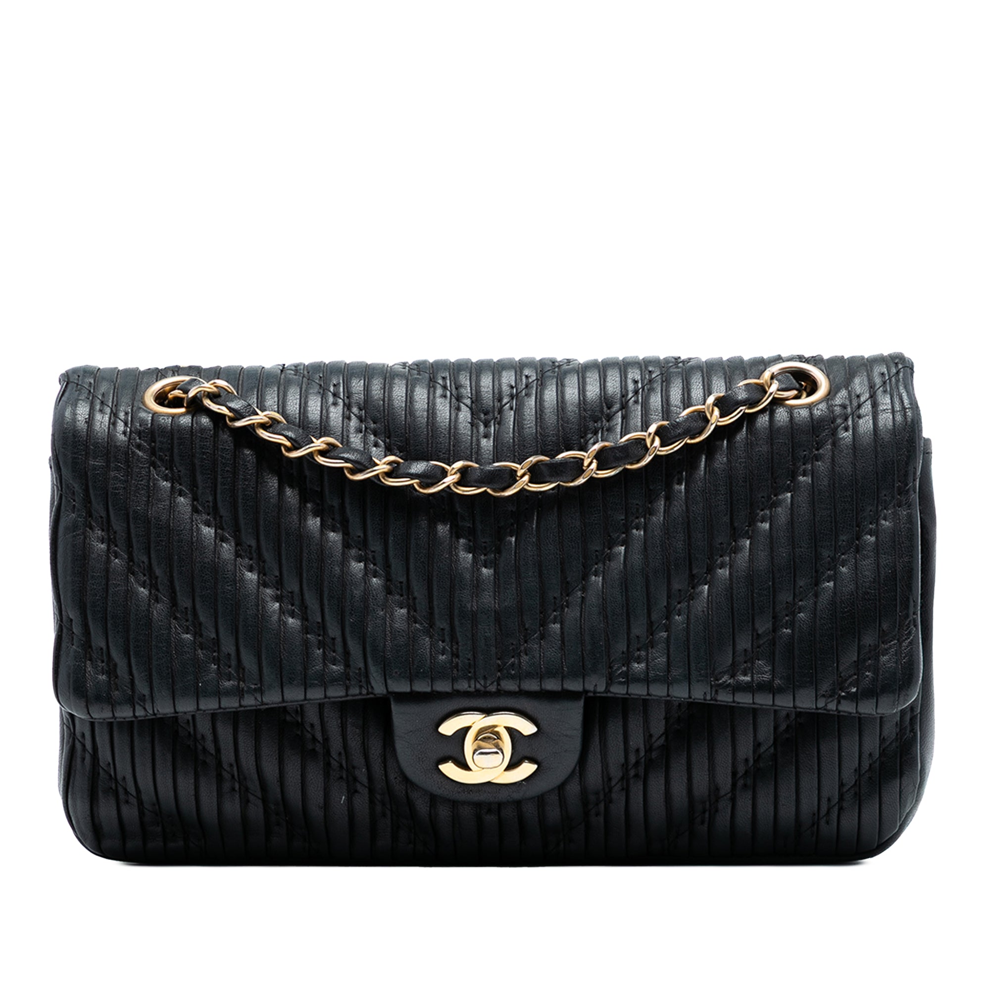 Chanel Medium Classic Chevron Calfskin Pleated Double Flap - image 1