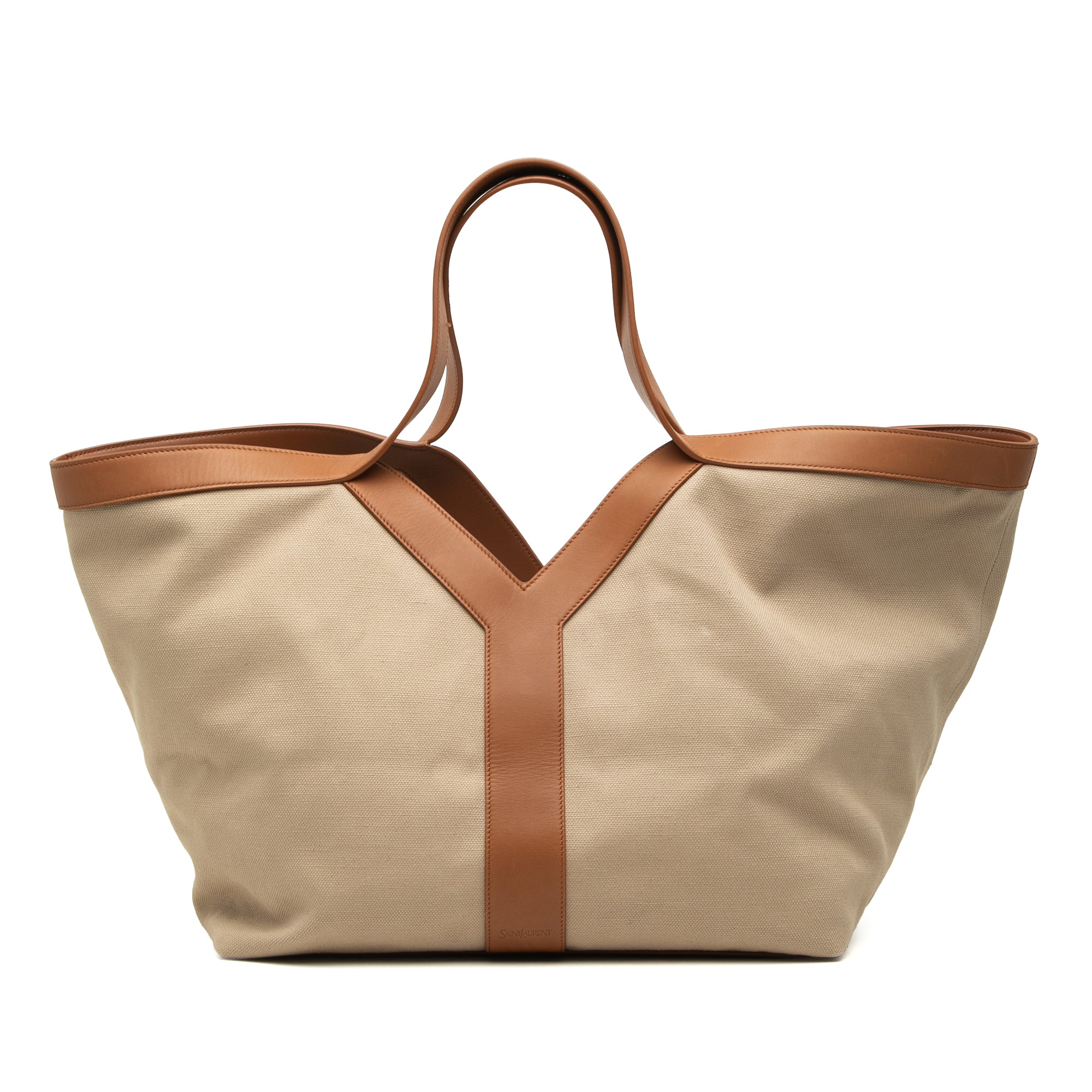 Saint Laurent Leather Trimmed Canvas Y Tote - image 1
