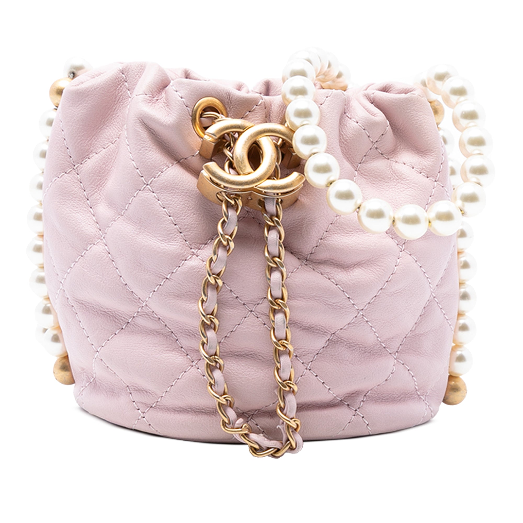 Chanel Mini Quilted Calfskin About Pearls Drawstring Bucket Bag - image 1