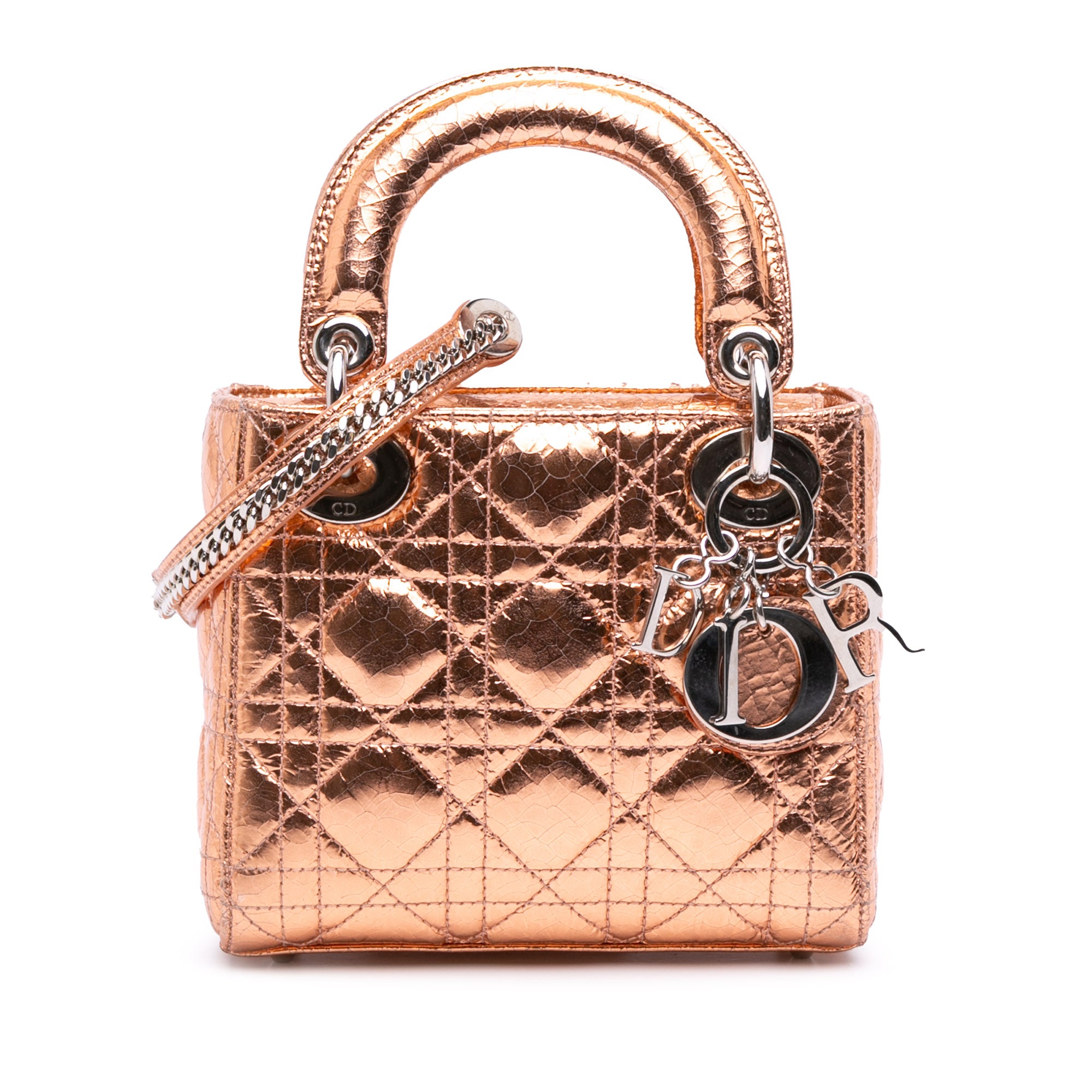 Dior Mini Metallic Crinkled Calfskin Cannage Lady Dior - image 1