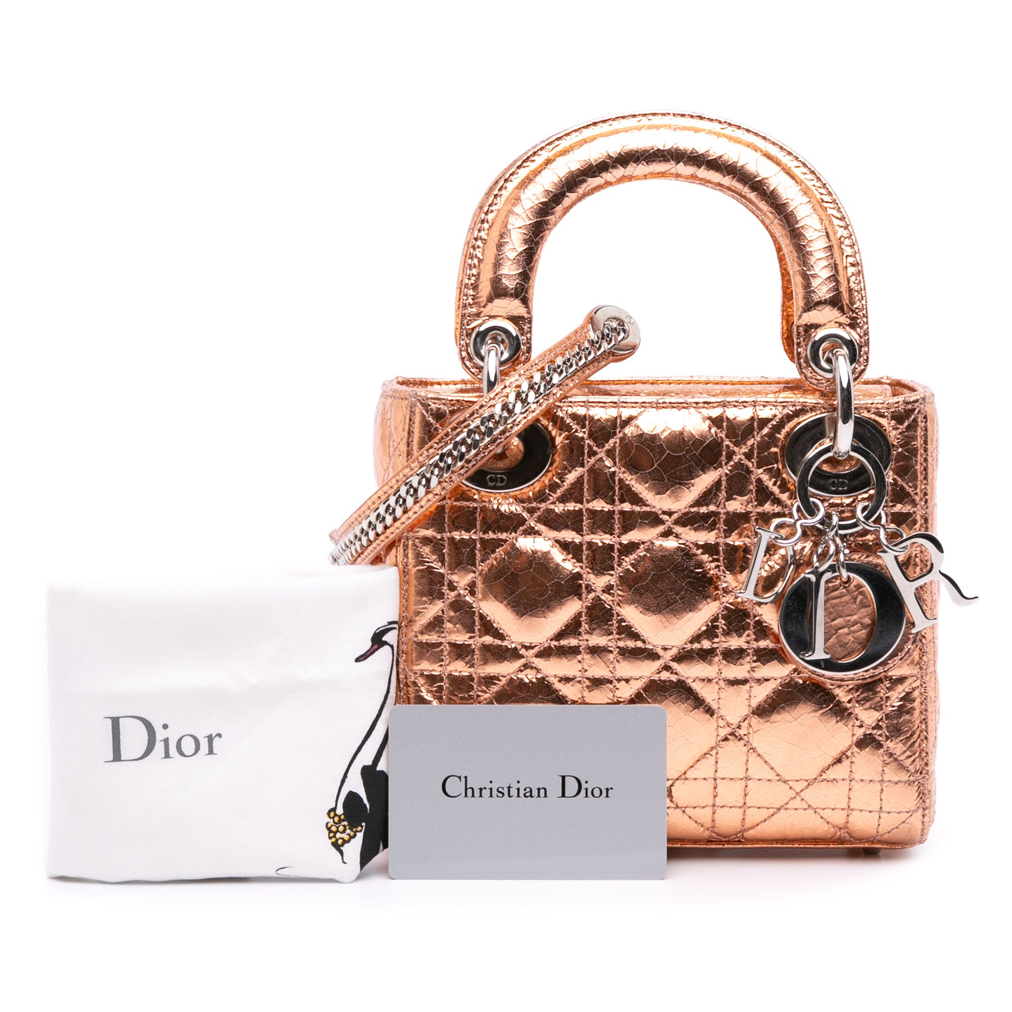 Dior Mini Metallic Crinkled Calfskin Cannage Lady Dior - image 10