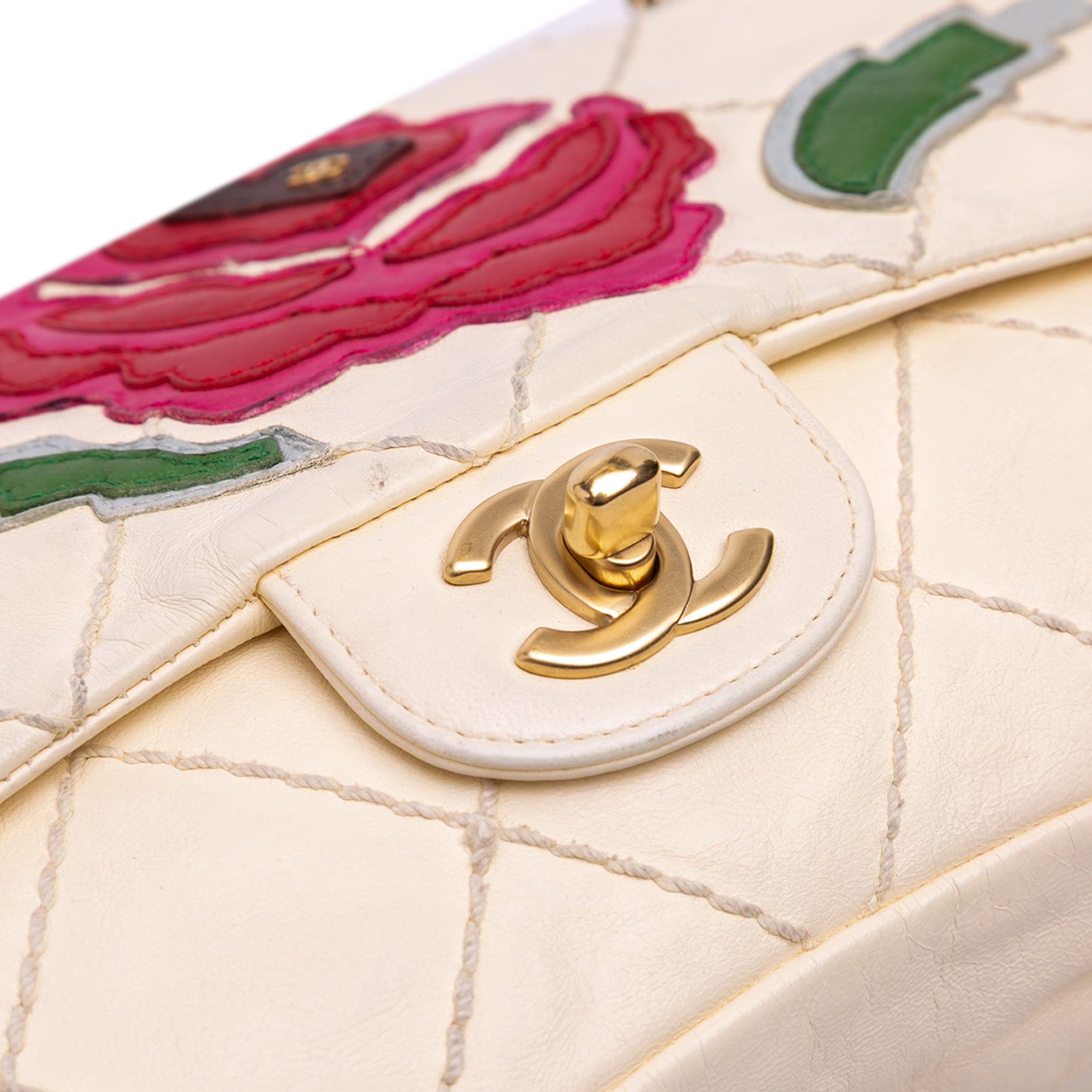 Chanel Medium Quilted Lambskin Rose Applique Wild Stitch Single Flap - image 7