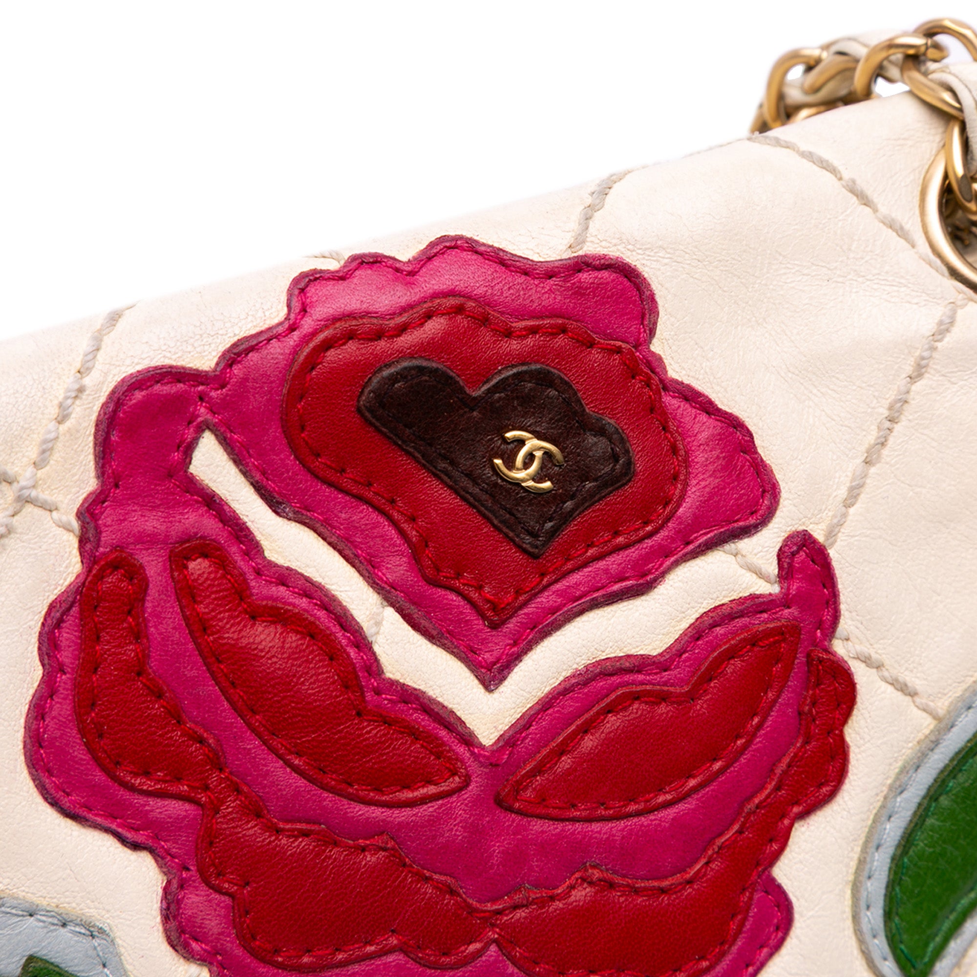 Chanel Medium Quilted Lambskin Rose Applique Wild Stitch Single Flap - image 8