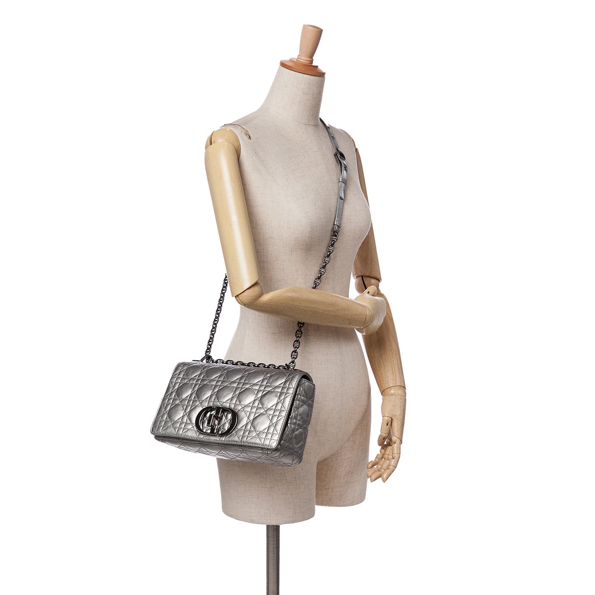 Dior Medium Metallic Calfskin Cannage Supple Caro Bag - image 9