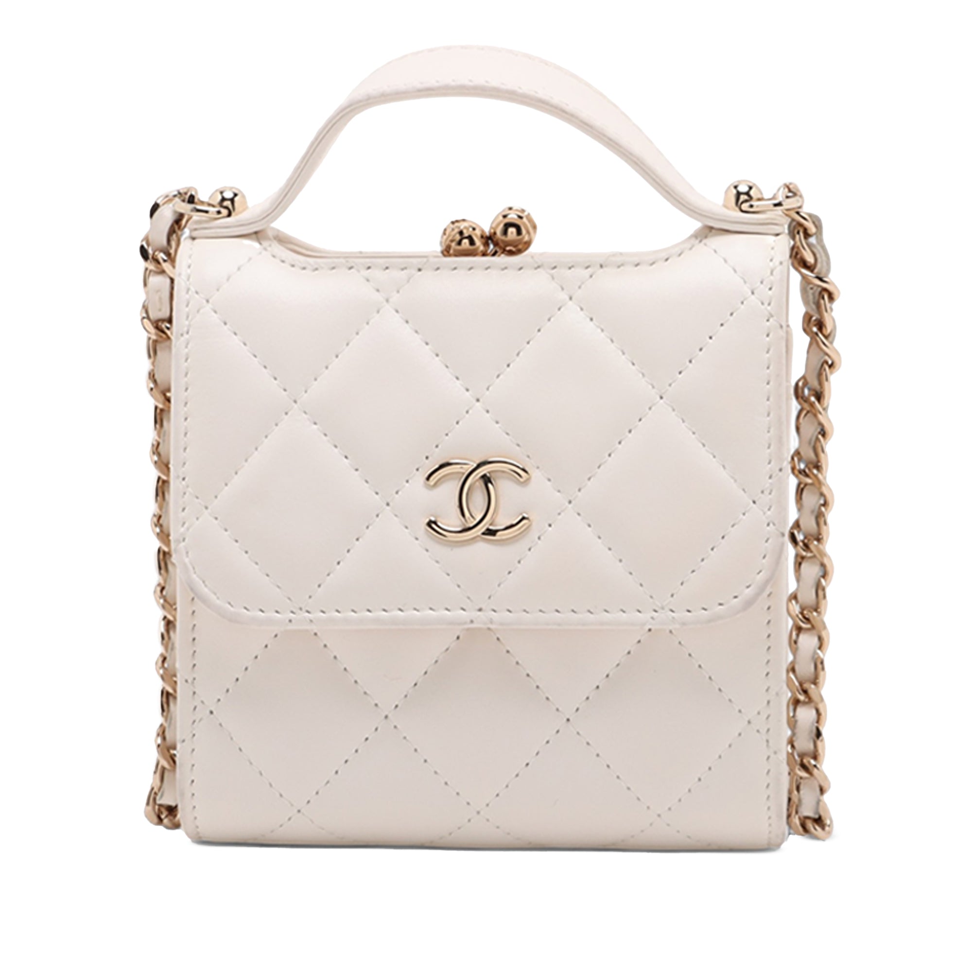 Chanel Mini CC Quilted Lambskin Kiss Lock Frame Top Handle Clutch with Chain - image 1