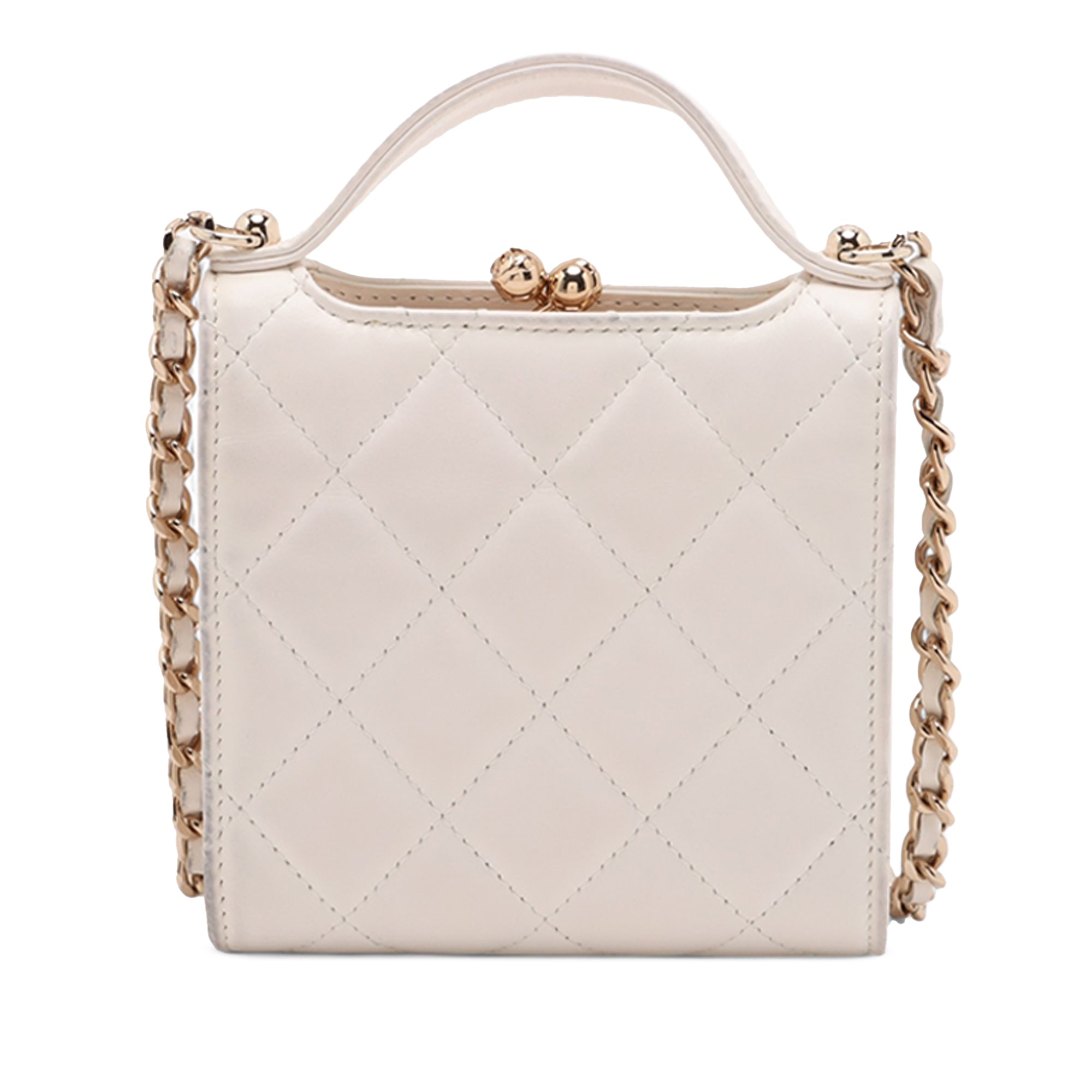 Chanel Mini CC Quilted Lambskin Kiss Lock Frame Top Handle Clutch with Chain - image 2
