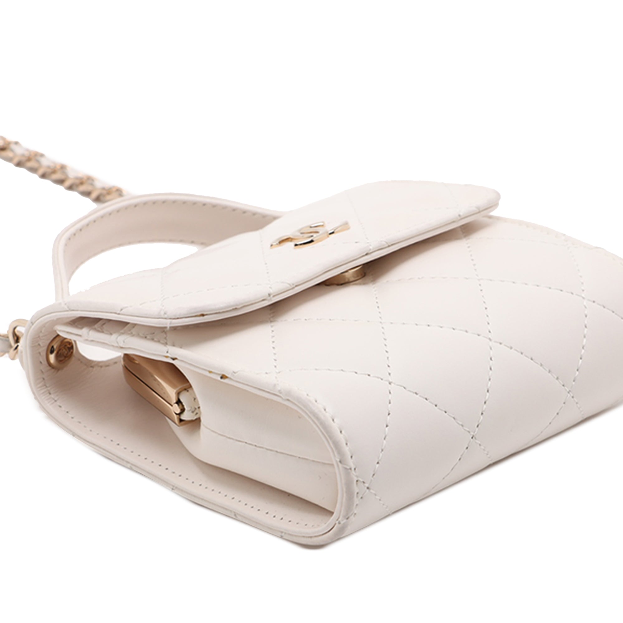 Chanel Mini CC Quilted Lambskin Kiss Lock Frame Top Handle Clutch with Chain - image 3