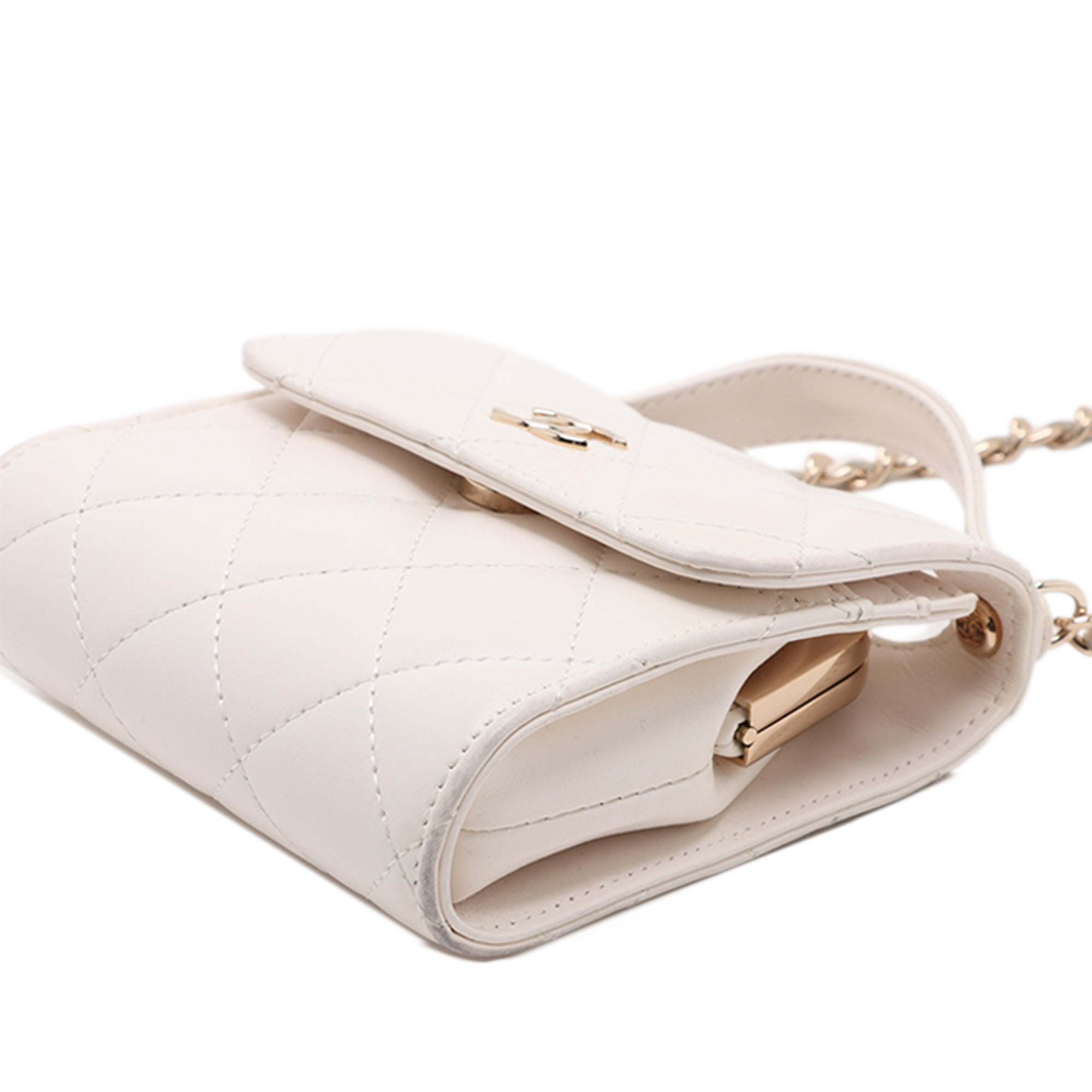 Chanel Mini CC Quilted Lambskin Kiss Lock Frame Top Handle Clutch with Chain - image 4