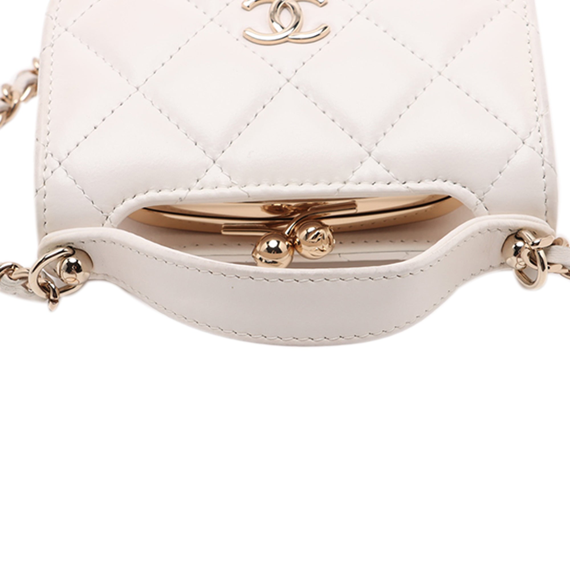 Chanel Mini CC Quilted Lambskin Kiss Lock Frame Top Handle Clutch with Chain - image 7