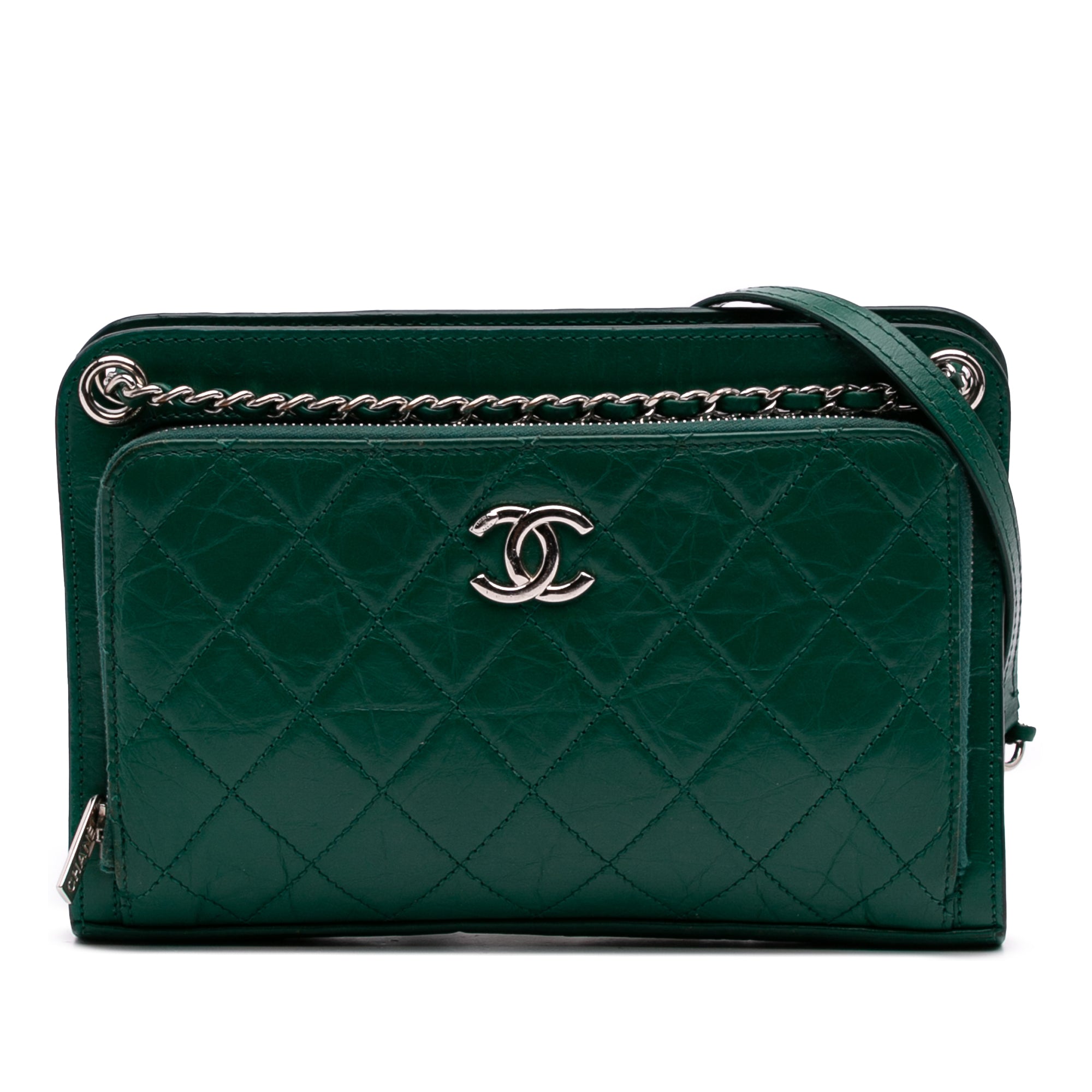 Chanel CC Quilted Crinkled Calfskin Front Pocket Crossbody - image 1