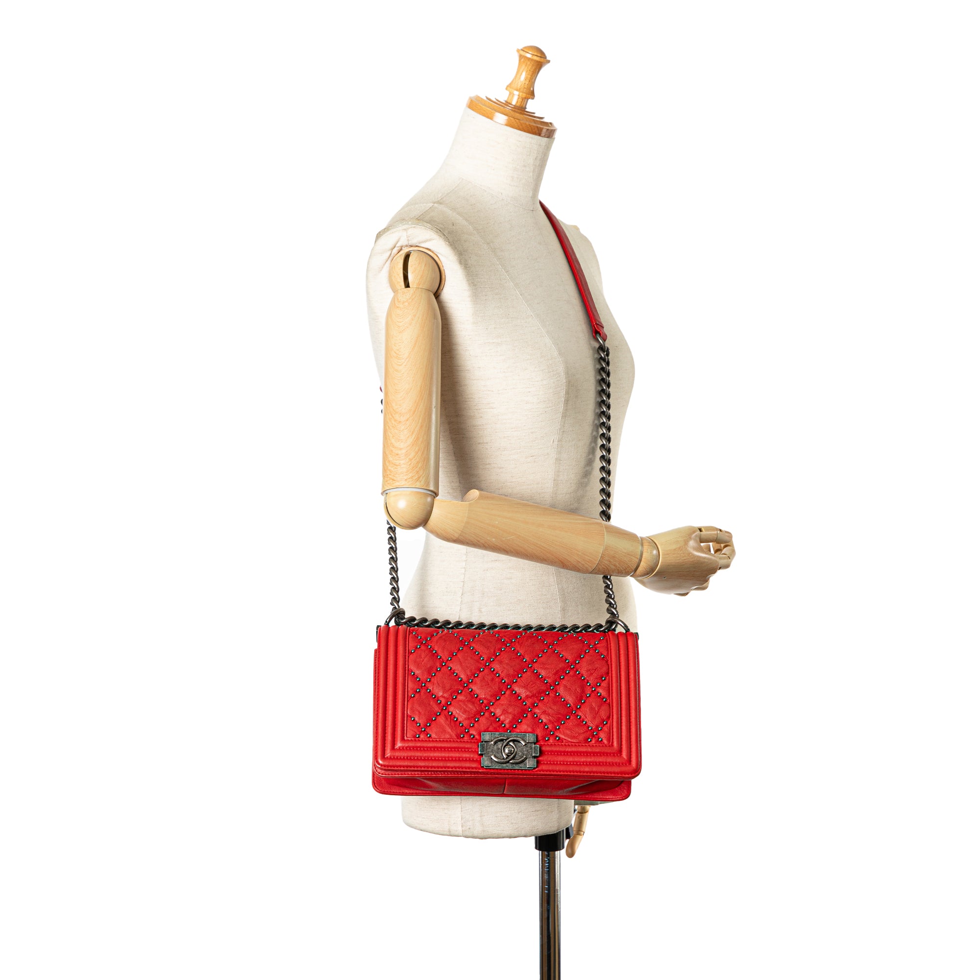 Chanel Old Medium Quilted Crumpled Calfskin Studded Boy Flap - image 10