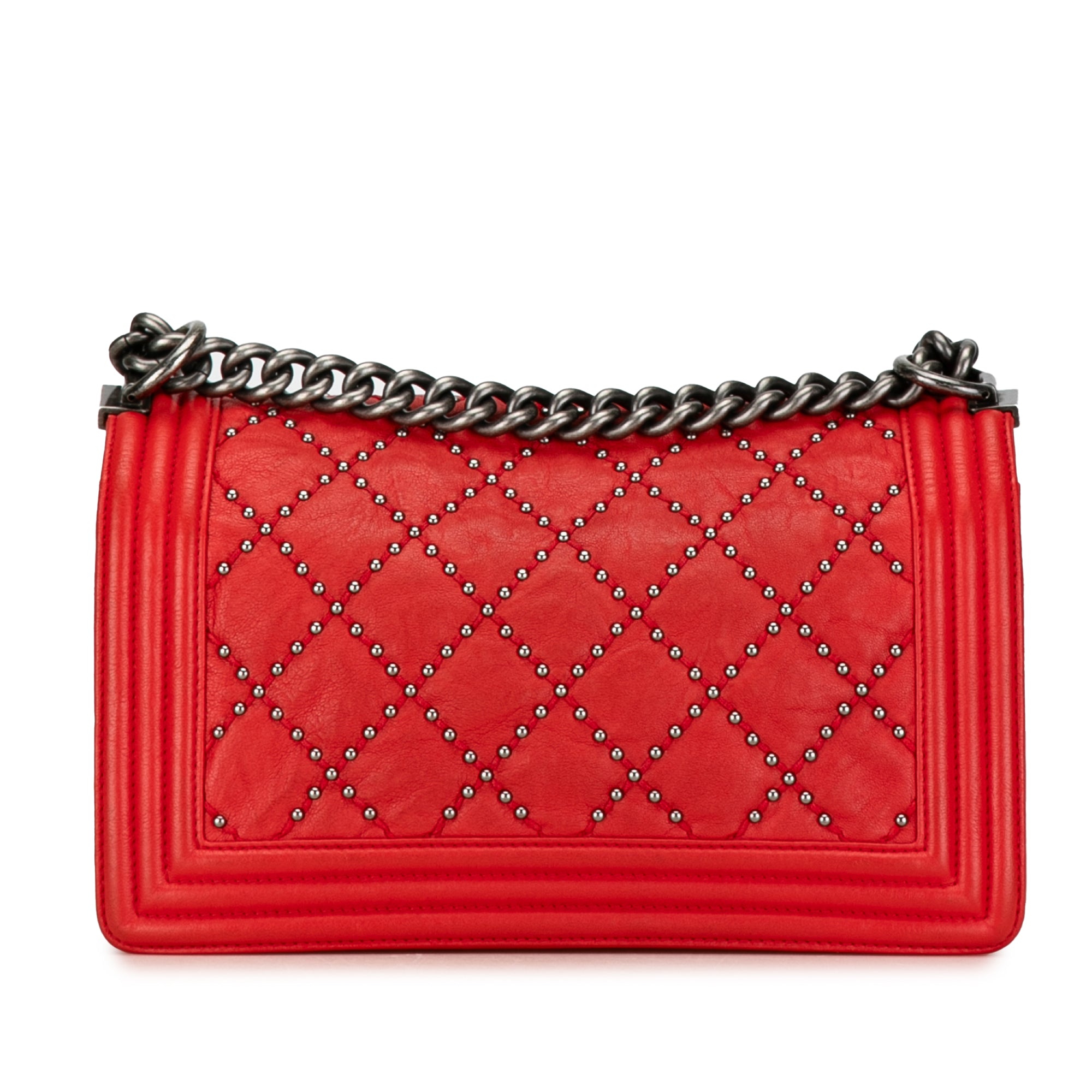Chanel Old Medium Quilted Crumpled Calfskin Studded Boy Flap - image 3