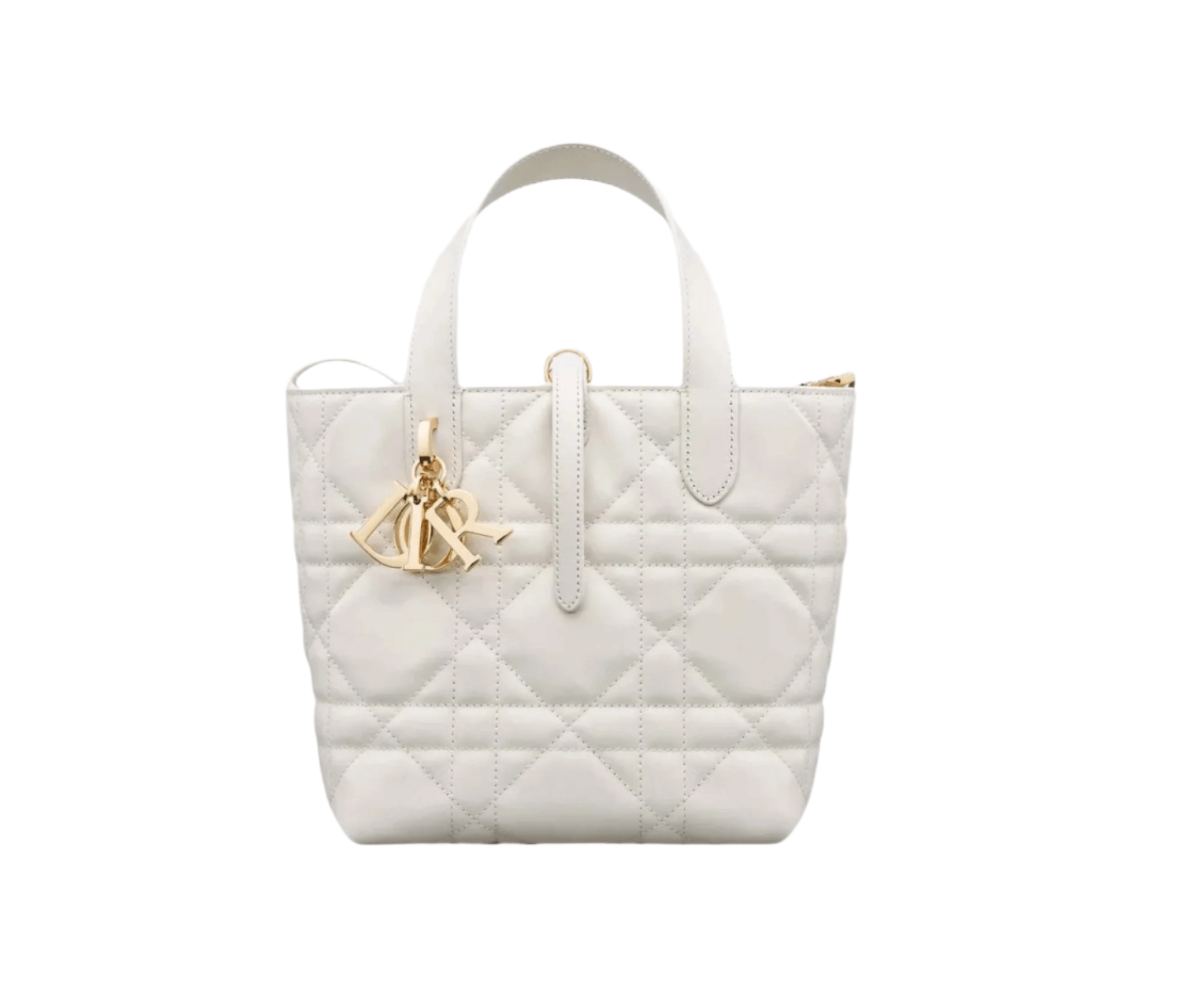 Dior Small Toujours Vertical Tote in black calfskin leather with CD Lock closure and Christian Dior Paris band
