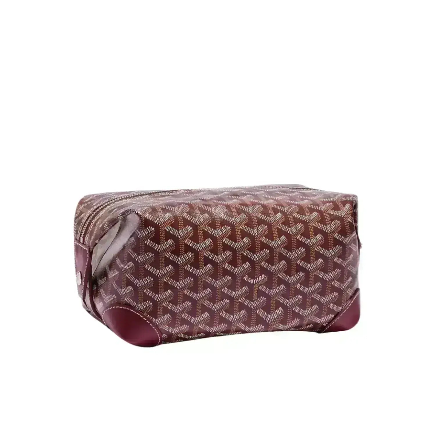 Goyard patterned toiletry bag on a white background