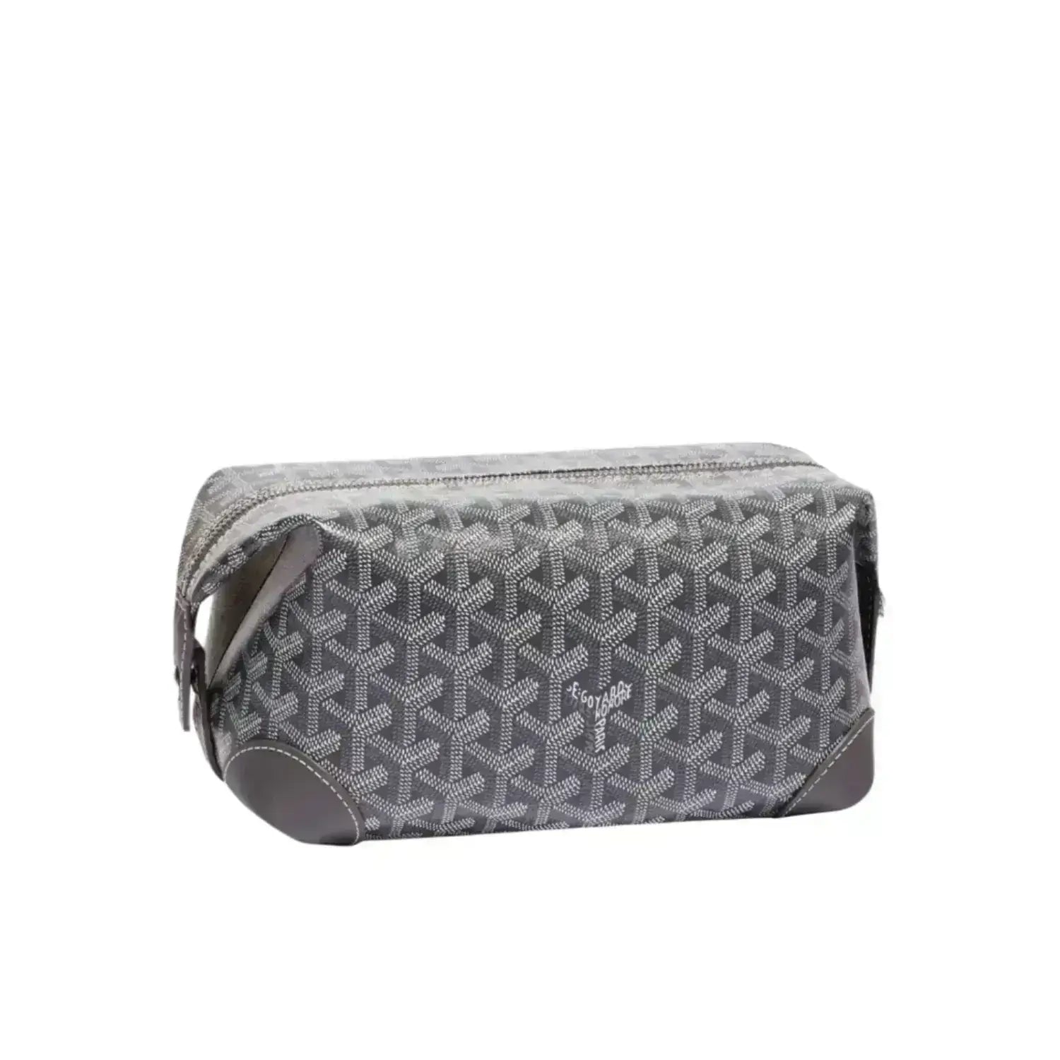 Goyard patterned toiletry bag on a white background