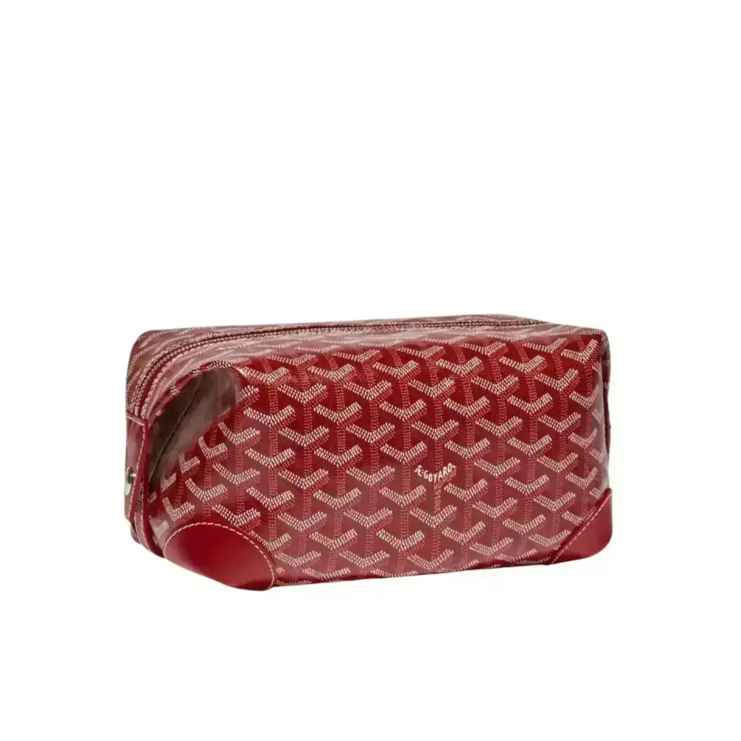 Goyard patterned toiletry bag on a white background