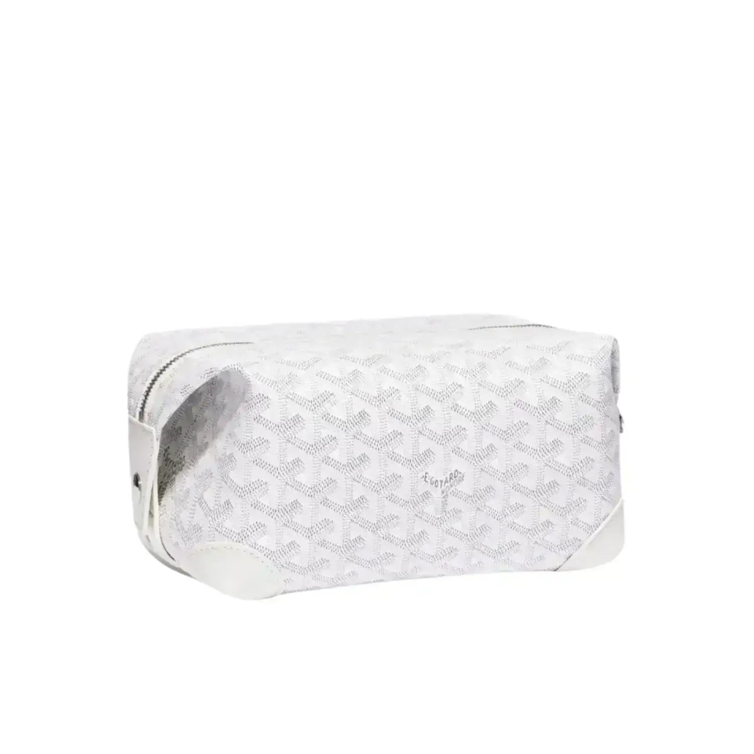 Goyard patterned toiletry bag on a white background