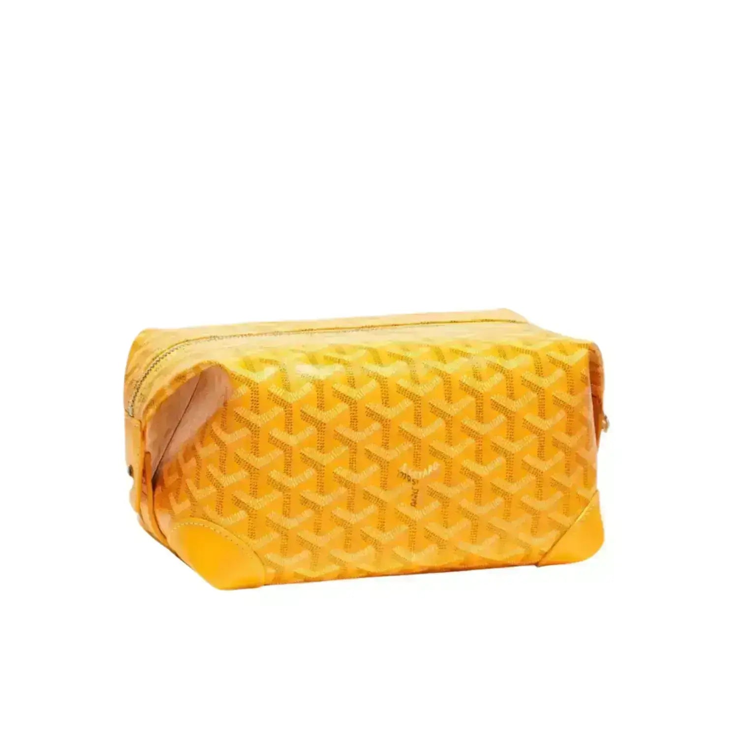 Goyard patterned toiletry bag on a white background