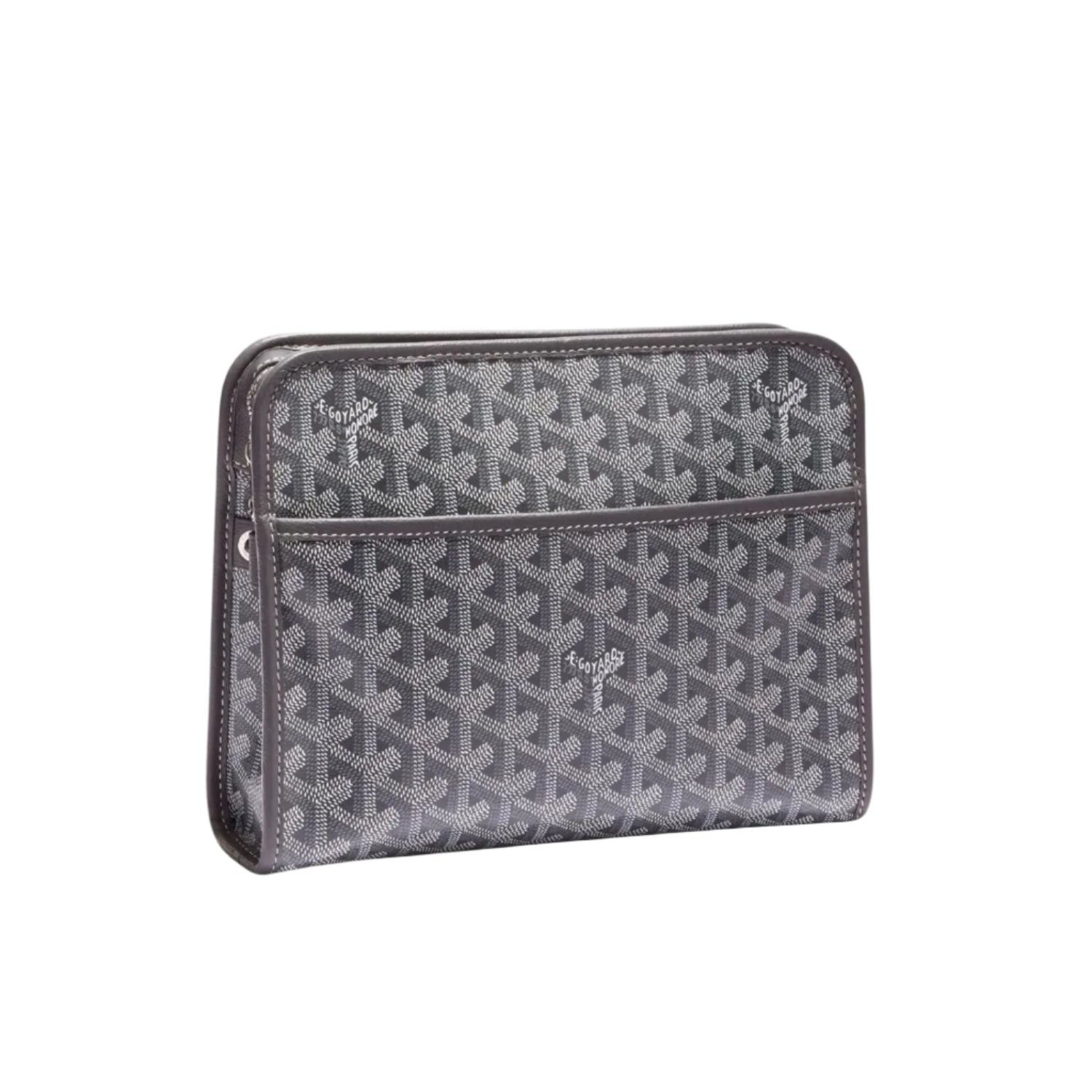 Patterned pouch on a light gray background