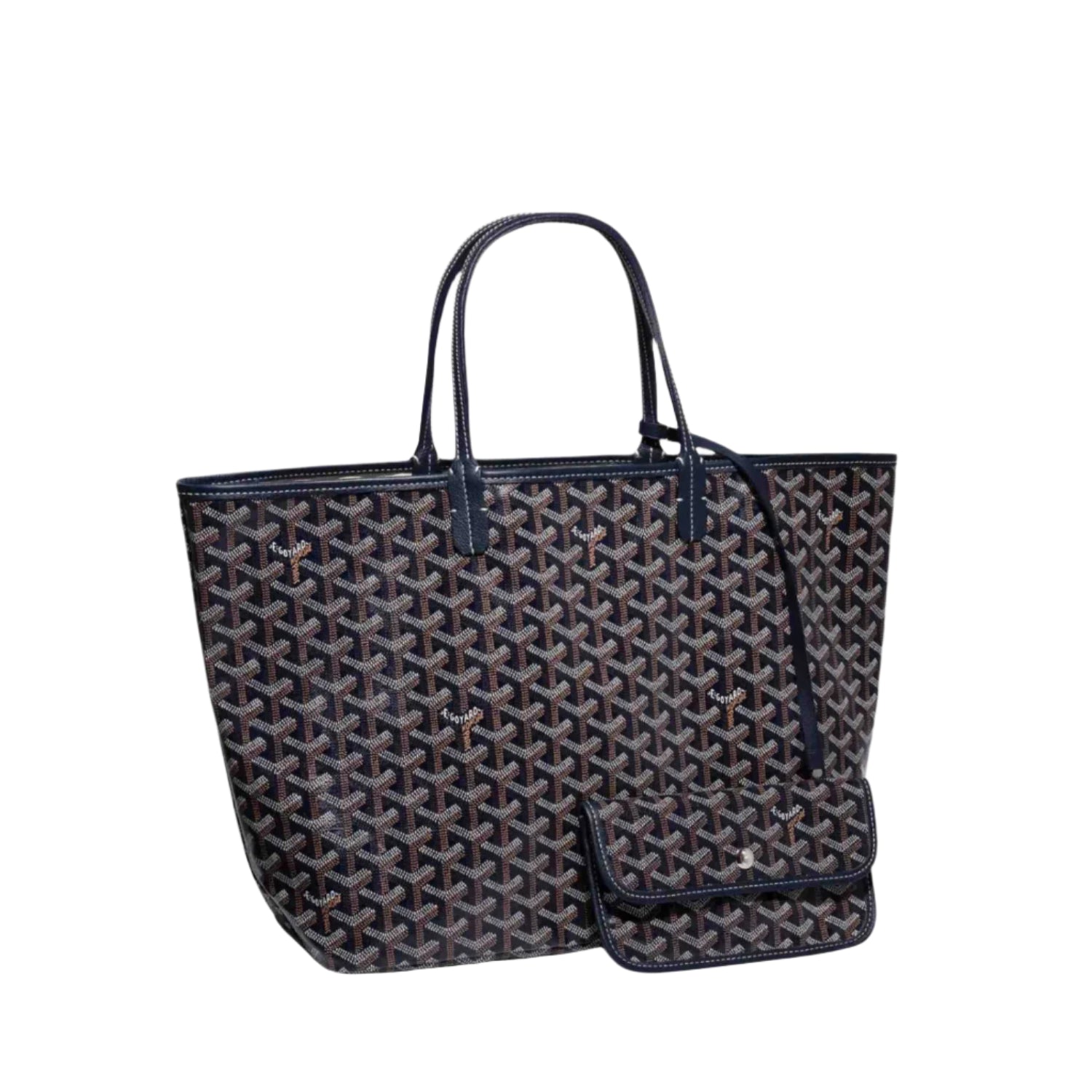 Designer handbag with a distinctive pattern on a light gray background