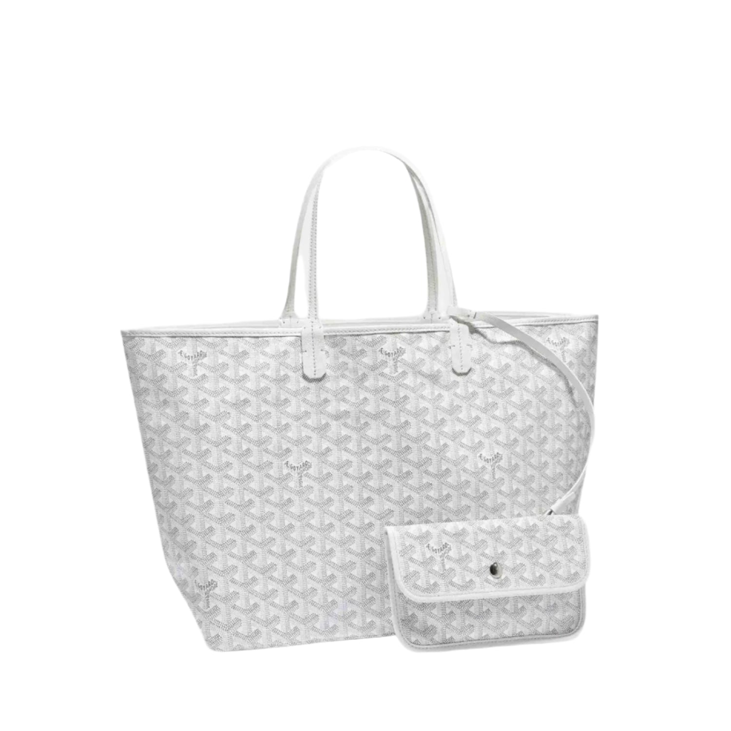 Clear tote bag with white floral pattern on a light gray background