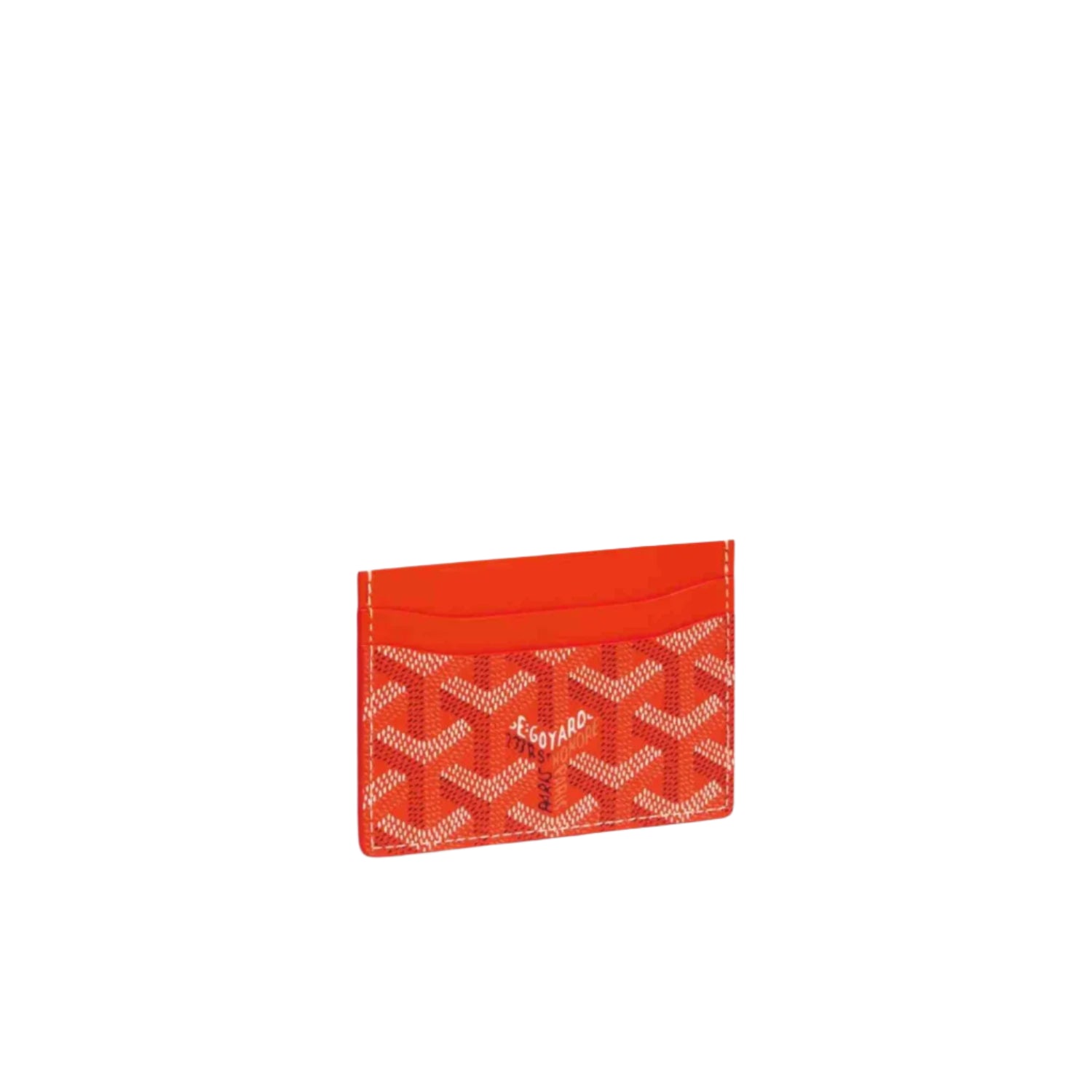 Orange Goyard cardholder wallet with iconic patterned design