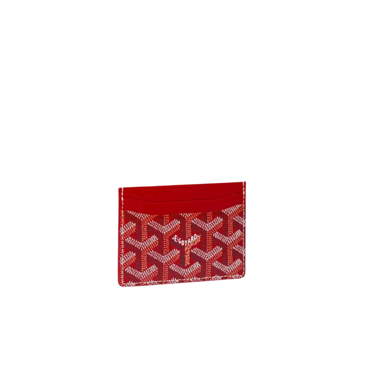 Red Goyard cardholder wallet with iconic patterned design