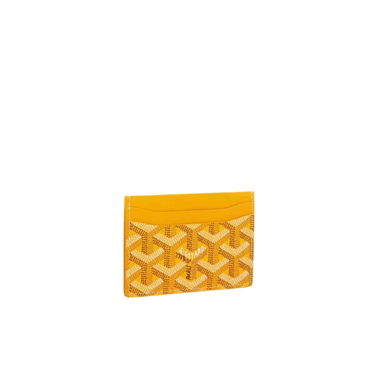 Yellow Goyard cardholder wallet with iconic patterned design
