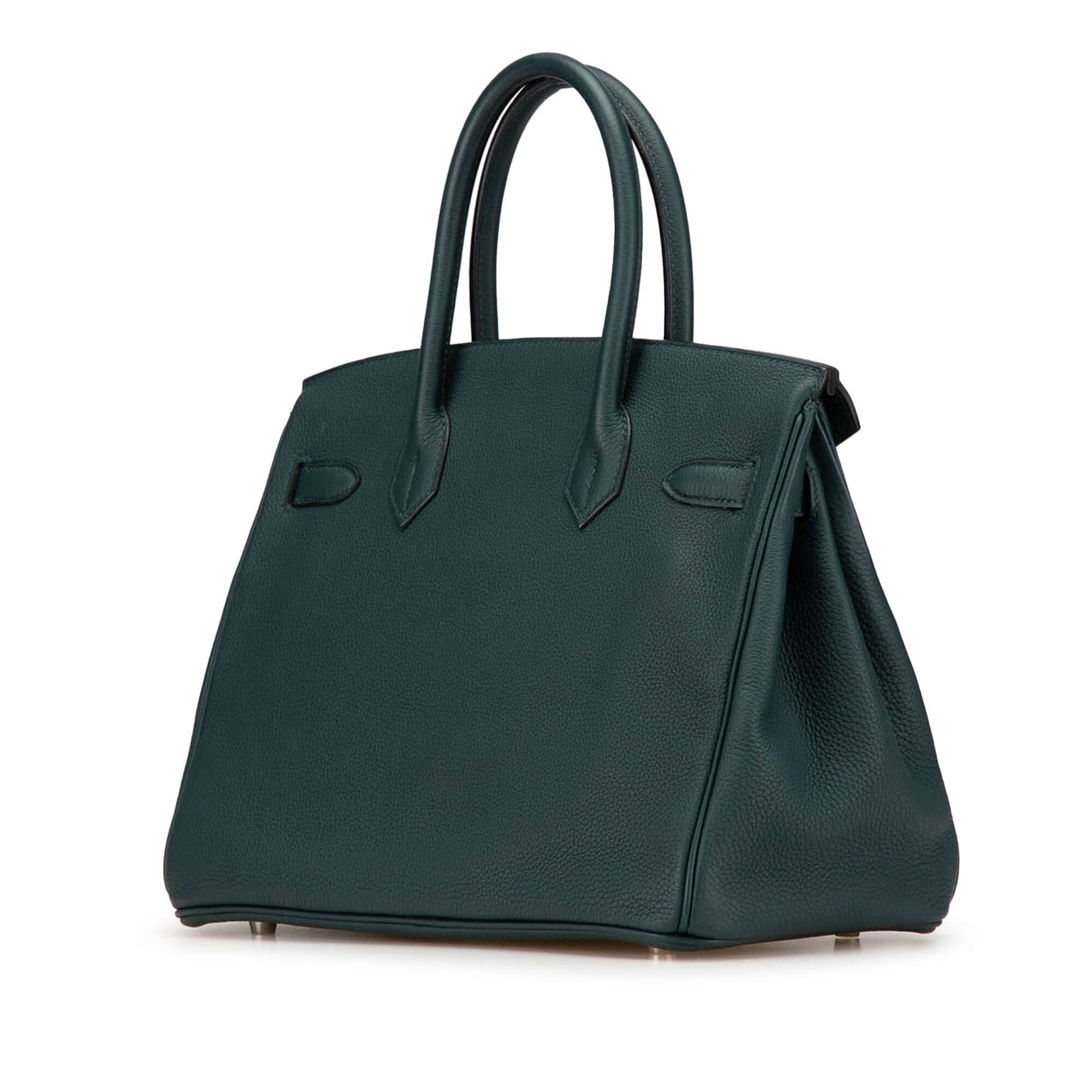 Pre-loved Hermès Birkin 30 Vert Cypress green Togo leather bag with palladium hardware
