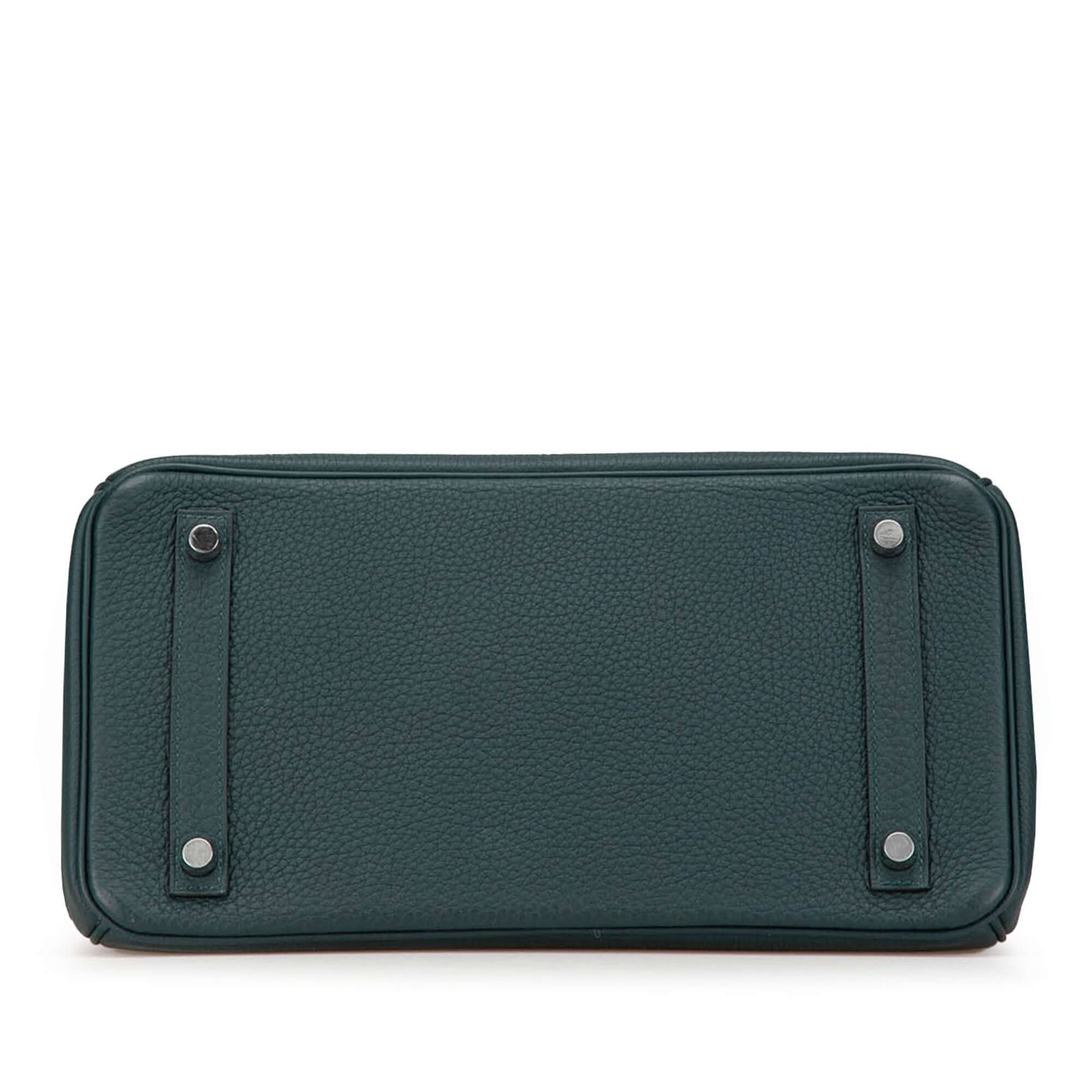 Pre-loved Hermès Birkin 30 Vert Cypress green Togo leather bag with palladium hardware
