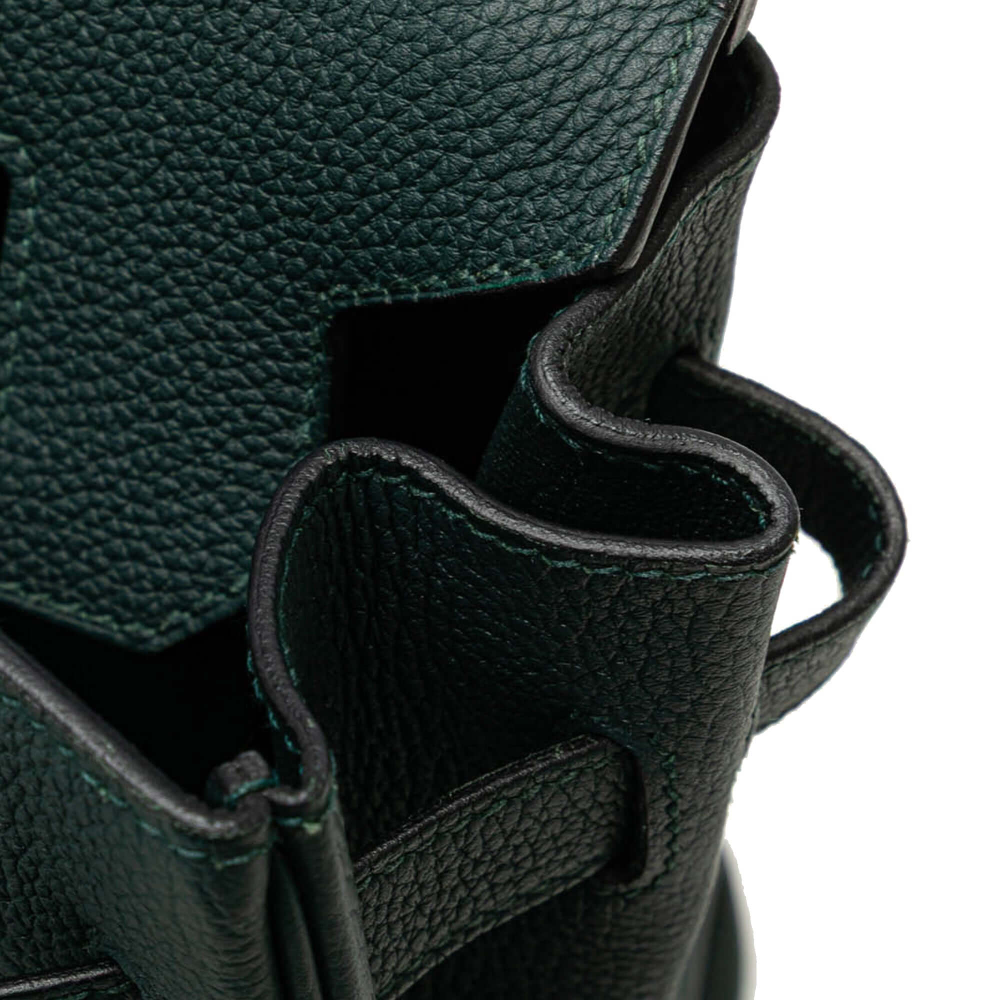 Pre-loved Hermès Birkin 30 Vert Cypress green Togo leather bag with palladium hardware
