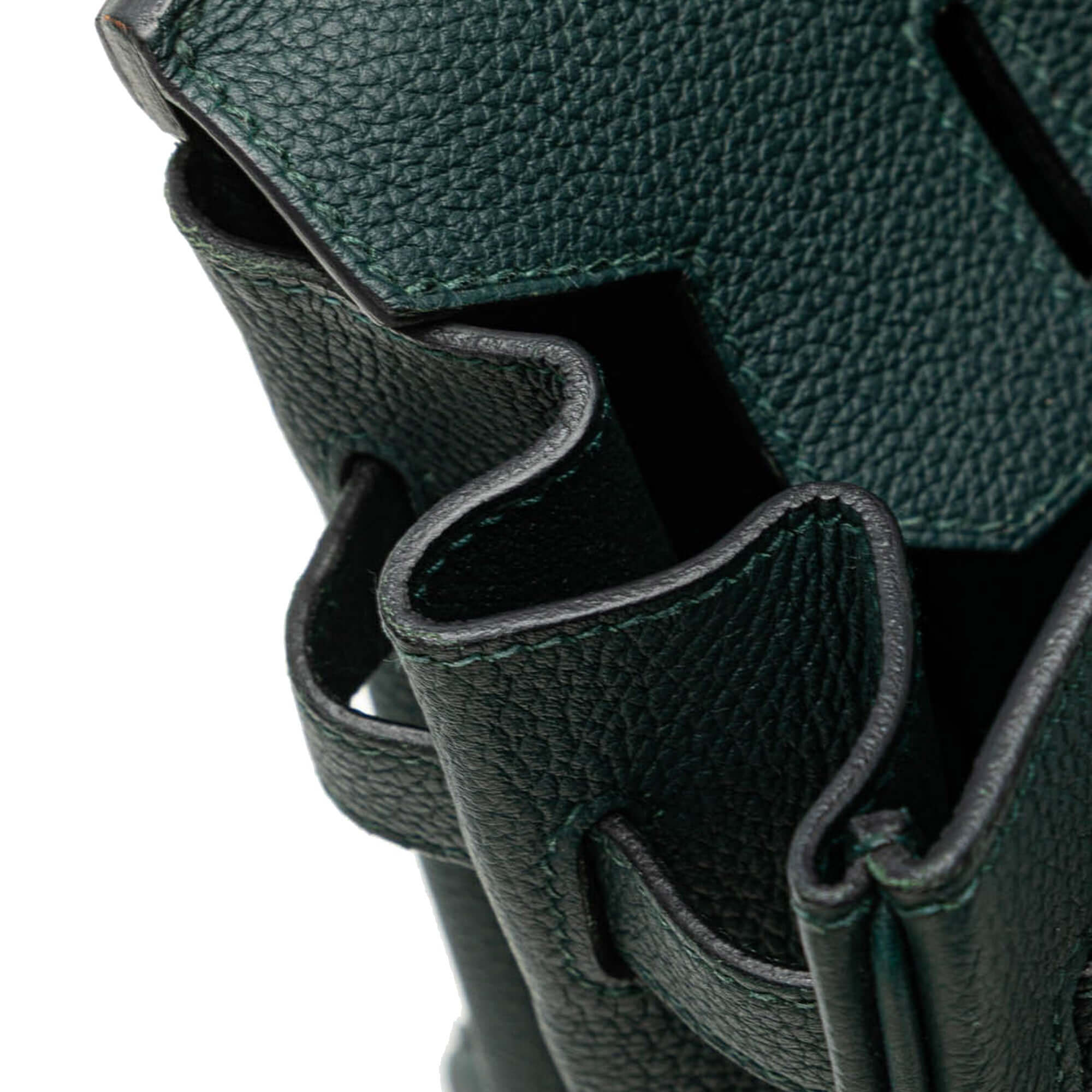 Pre-loved Hermès Birkin 30 Vert Cypress green Togo leather bag with palladium hardware
