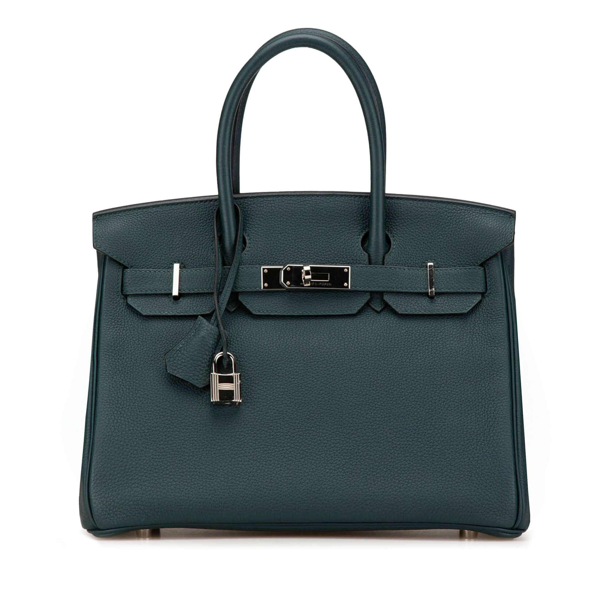 Pre-loved Hermès Birkin 30 Vert Cypress green Togo leather bag with palladium hardware