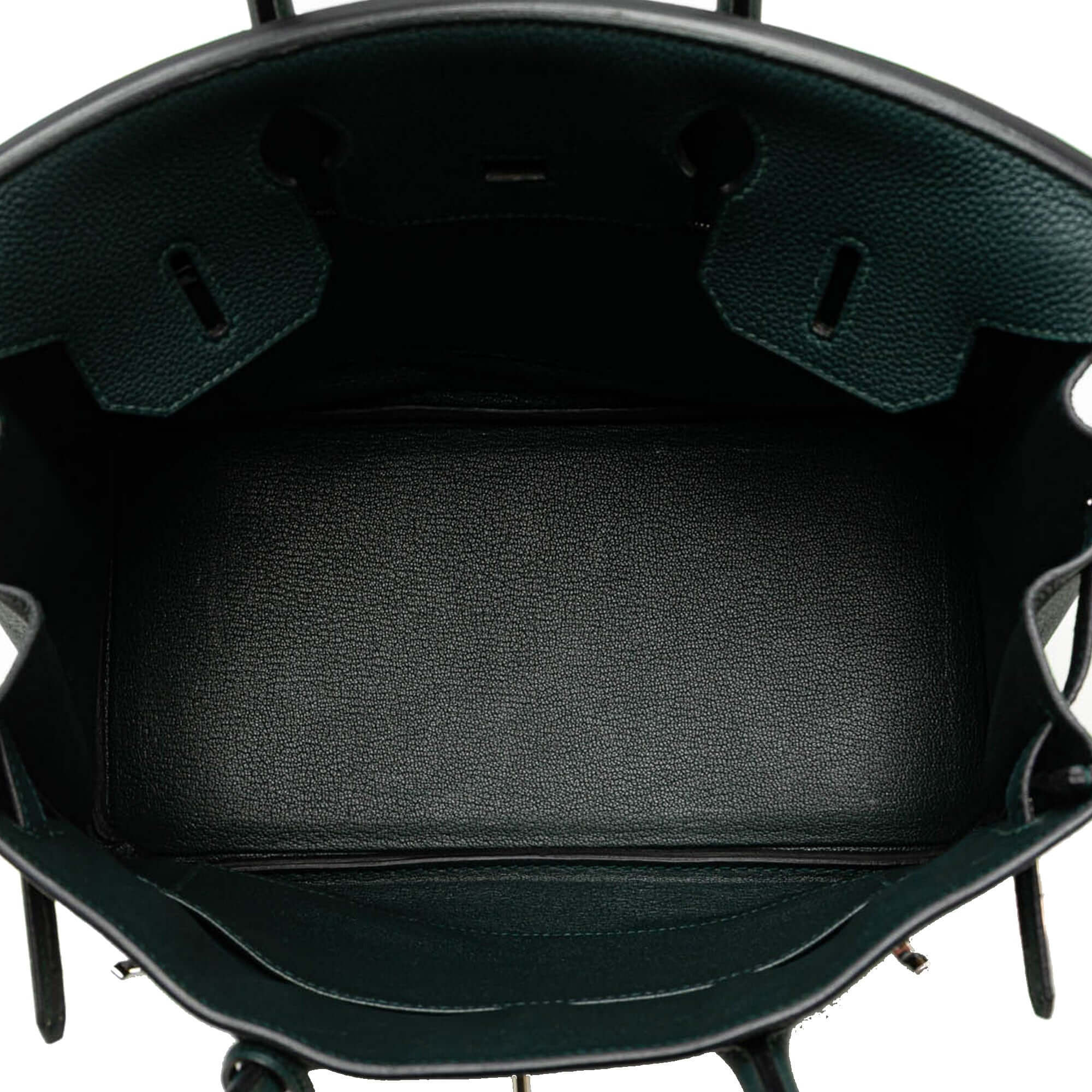 Pre-loved Hermès Birkin 30 Vert Cypress green Togo leather bag with palladium hardware
